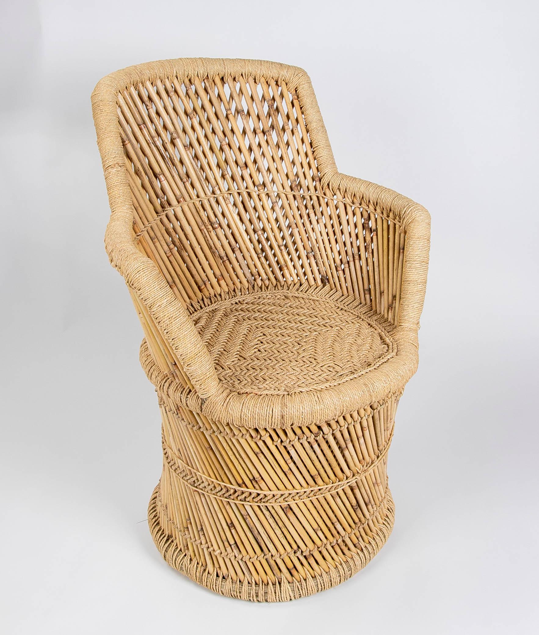 European Pair of Hand-Stitched Bamboo and Rope Armchairs For Sale