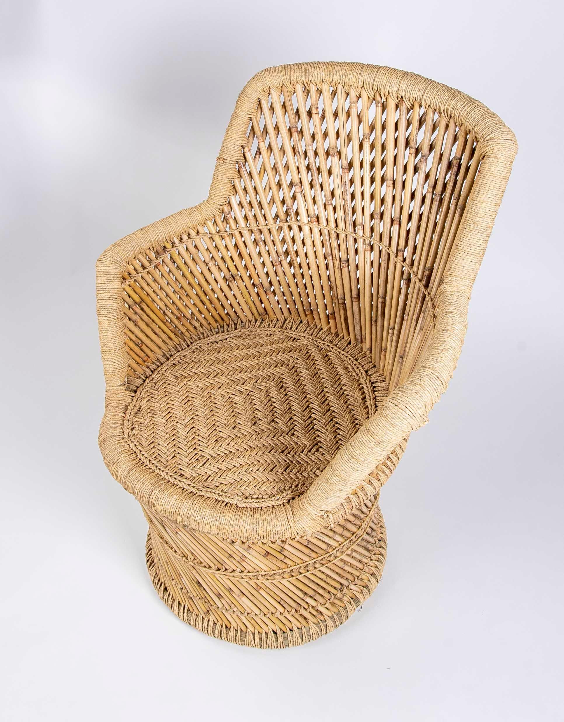 XXIe siècle et contemporain Paire de fauteuils en bambou et corde cousus main en vente