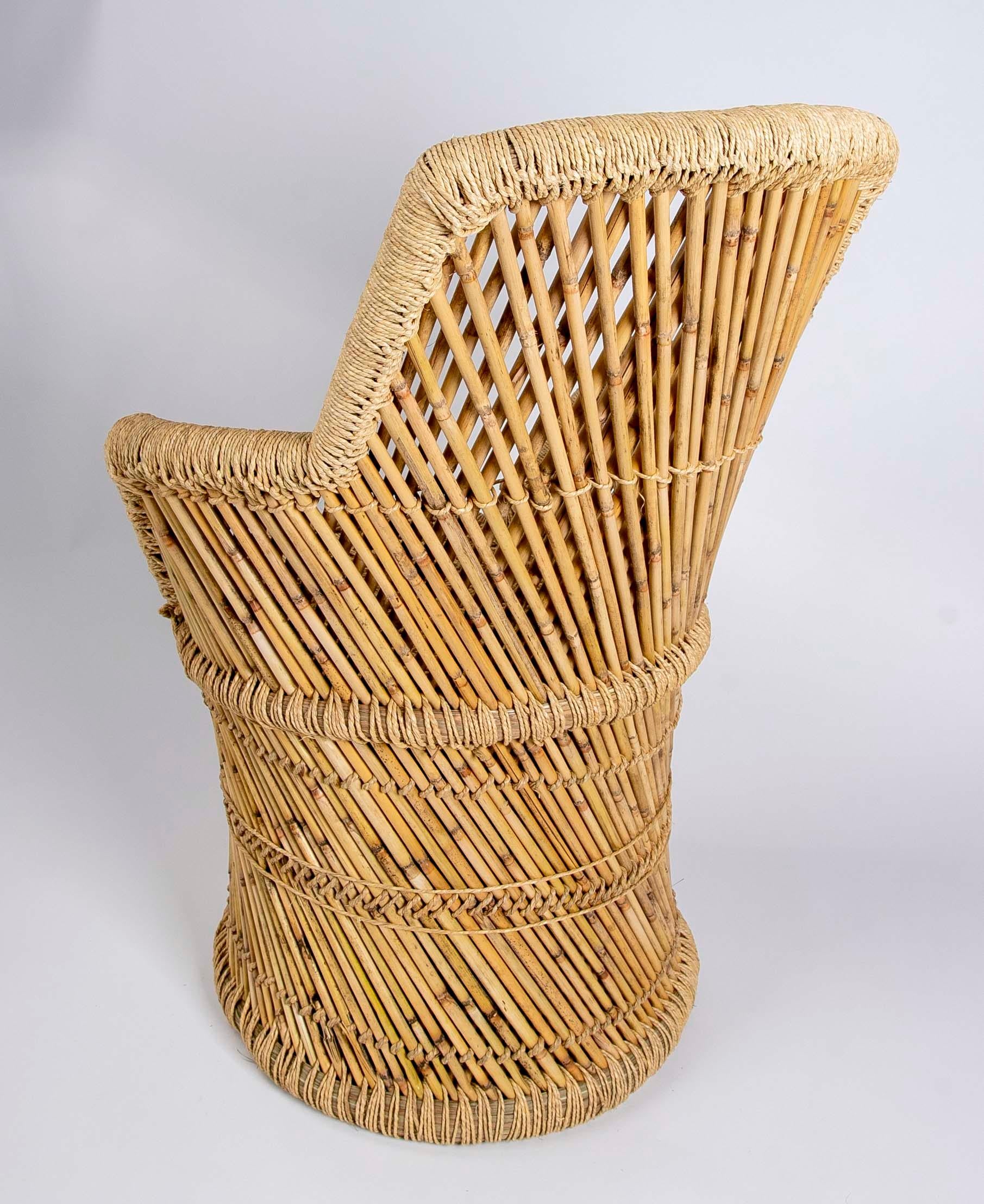 Paire de fauteuils en bambou et corde cousus main en vente 2