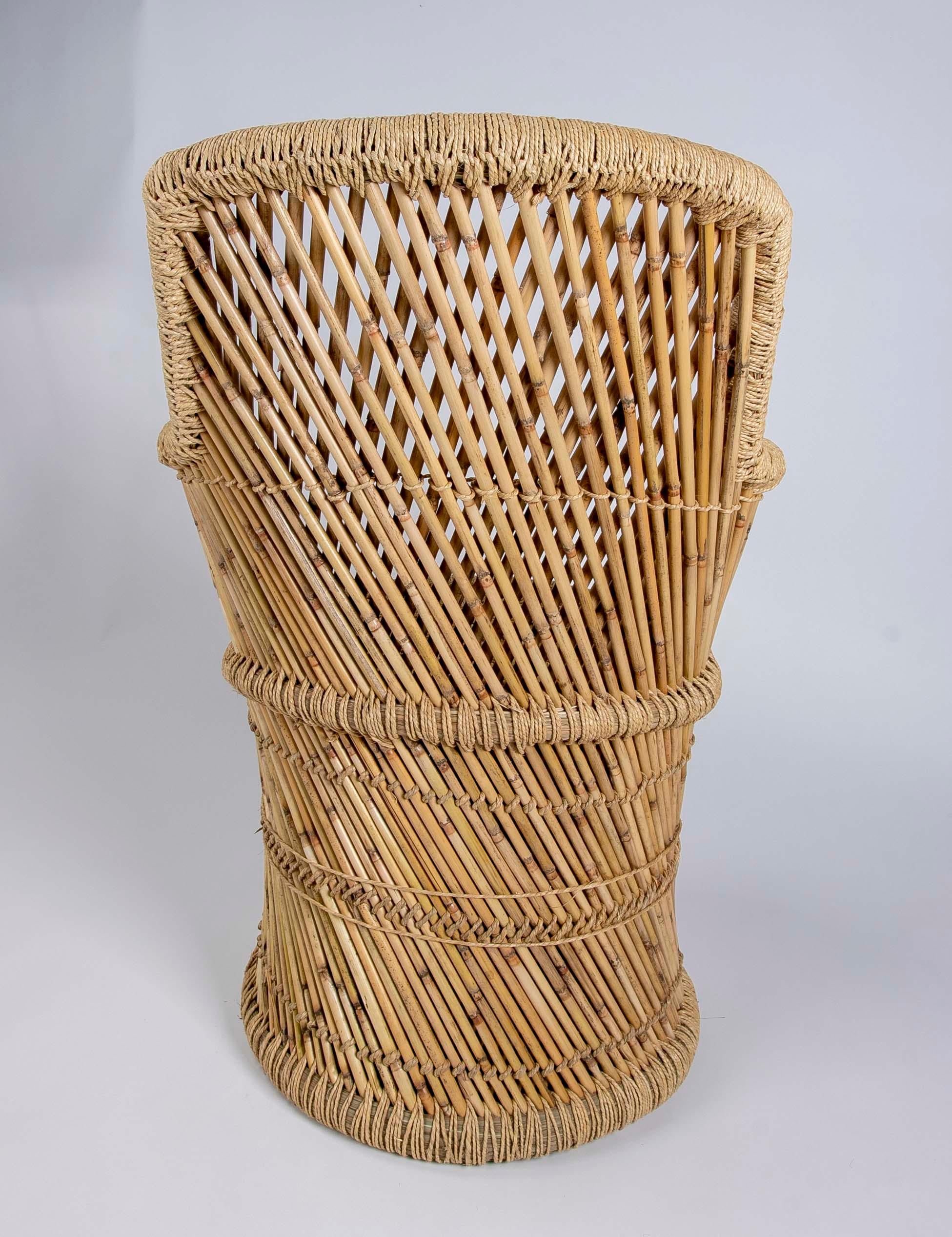 Paire de fauteuils en bambou et corde cousus main en vente 3