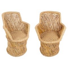 Pair of Hand-Stitched Bamboo and Rope Armchairs