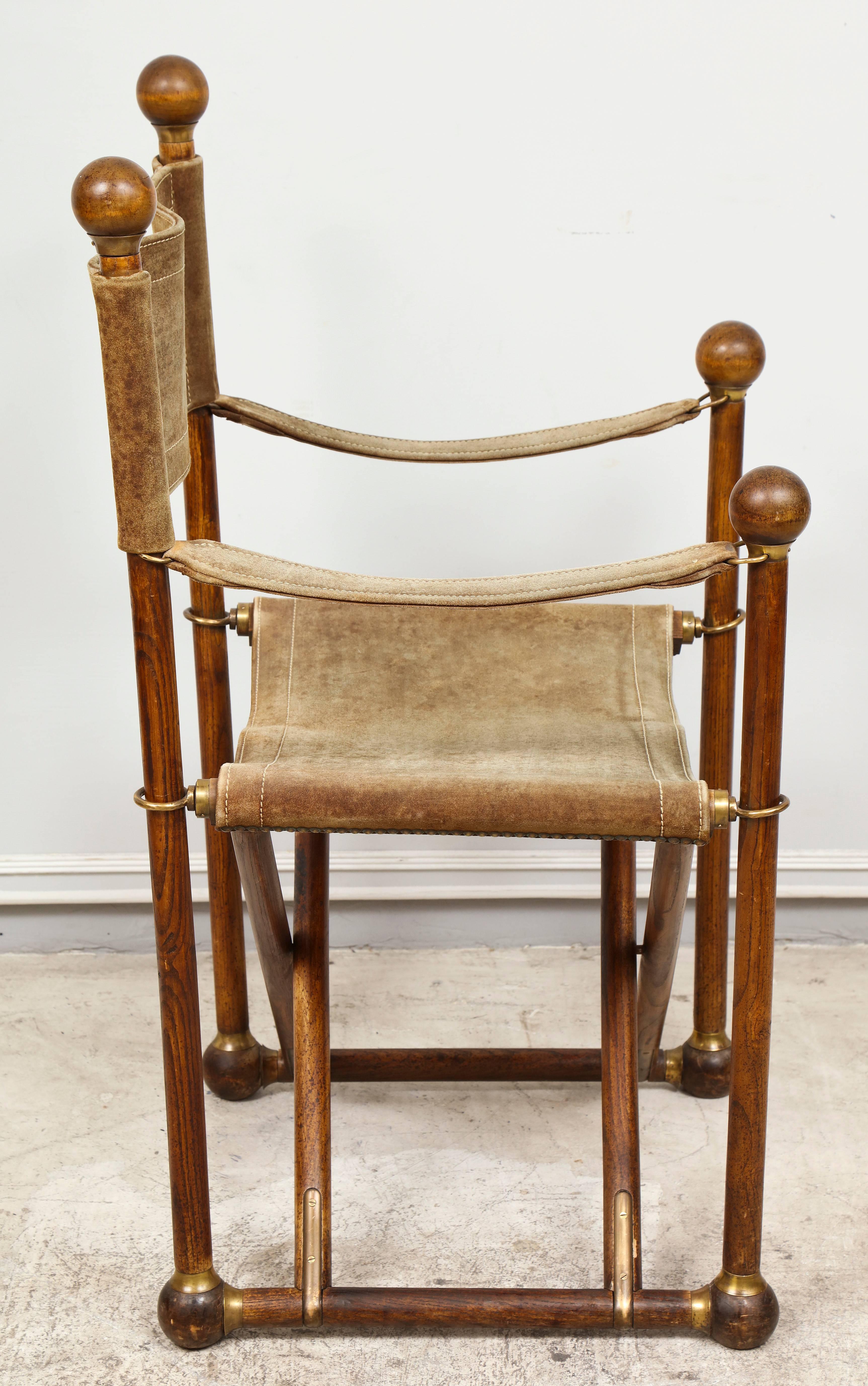 French Pair of Hand-Stitched Director's Chairs with Brass Hardware