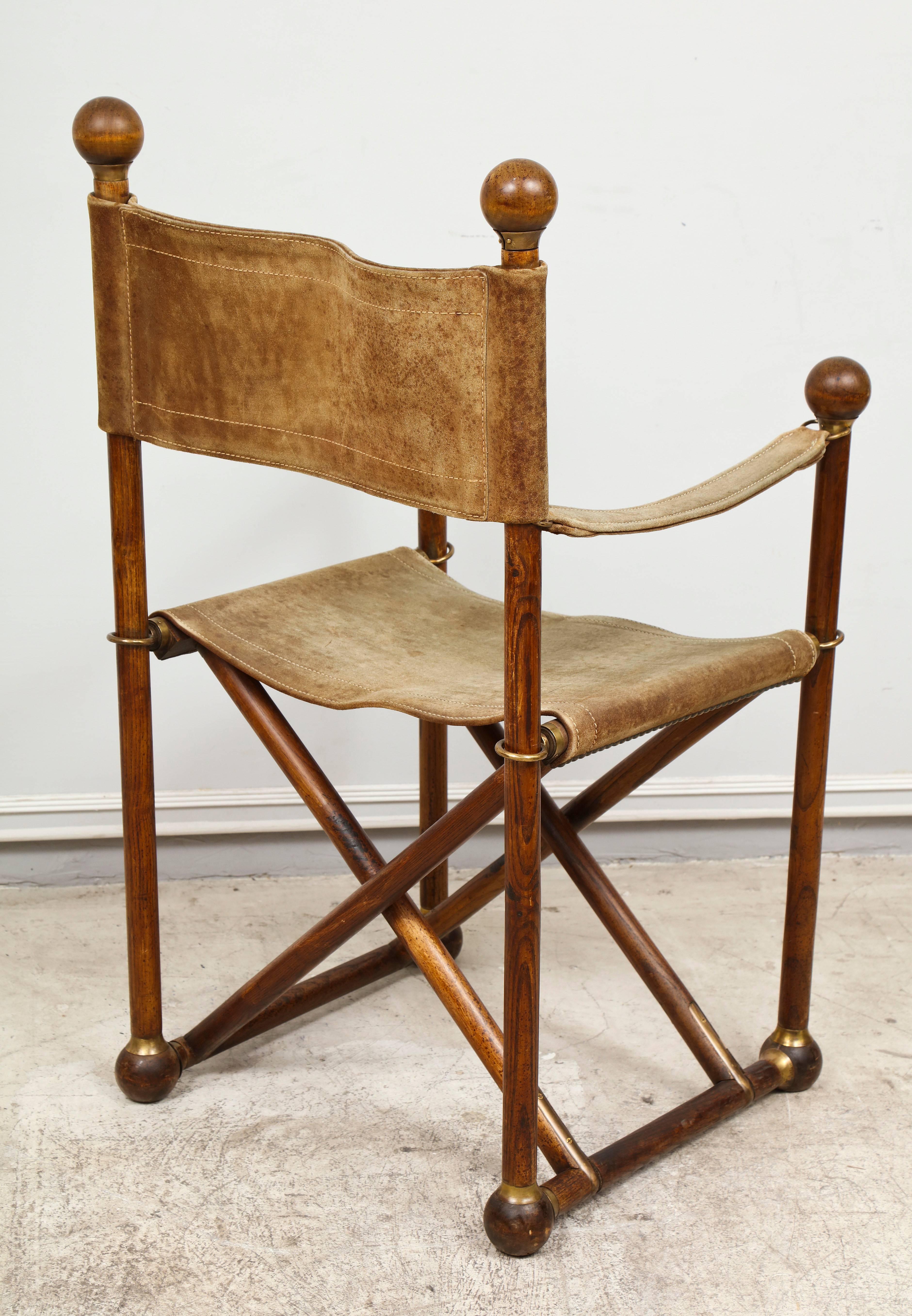 20th Century Pair of Hand-Stitched Director's Chairs with Brass Hardware