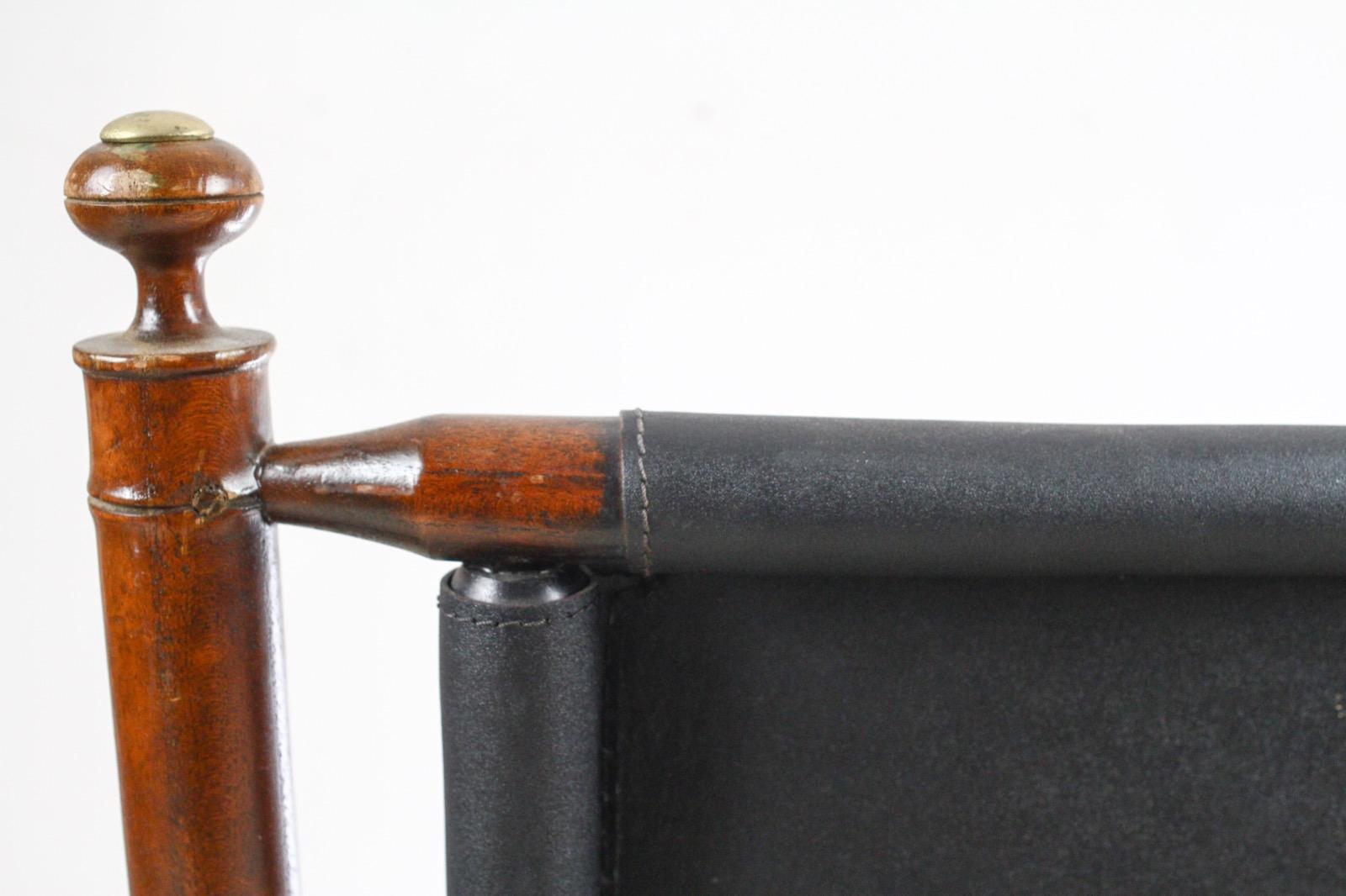 Pair of Hand-Stitched Leather and Faux-Bamboo Campaign Folding Chairs, 1920s 4