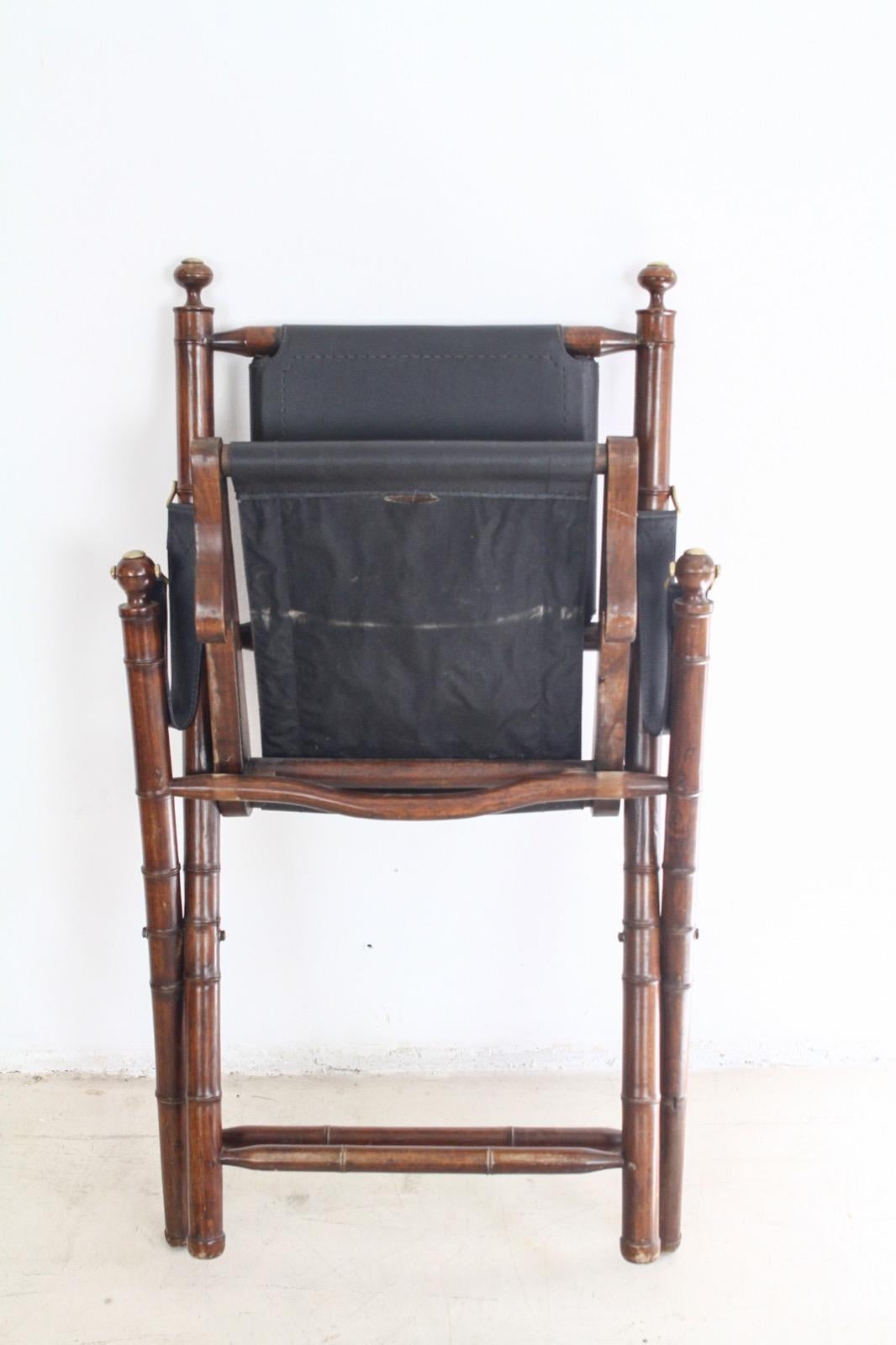 Pair of Hand-Stitched Leather and Faux-Bamboo Campaign Folding Chairs, 1920s 5