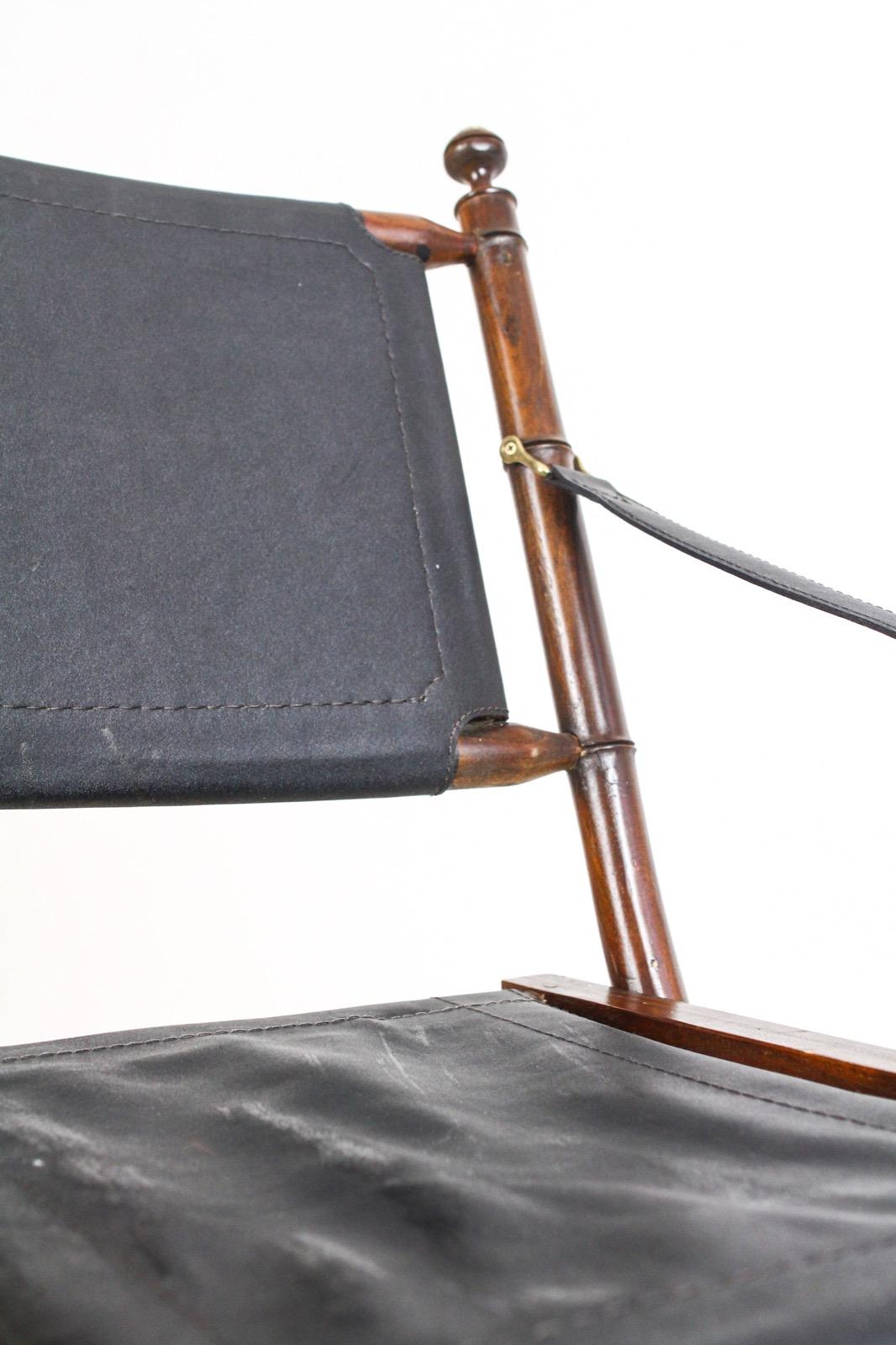 Pair of Hand-Stitched Leather and Faux-Bamboo Campaign Folding Chairs, 1920s 9