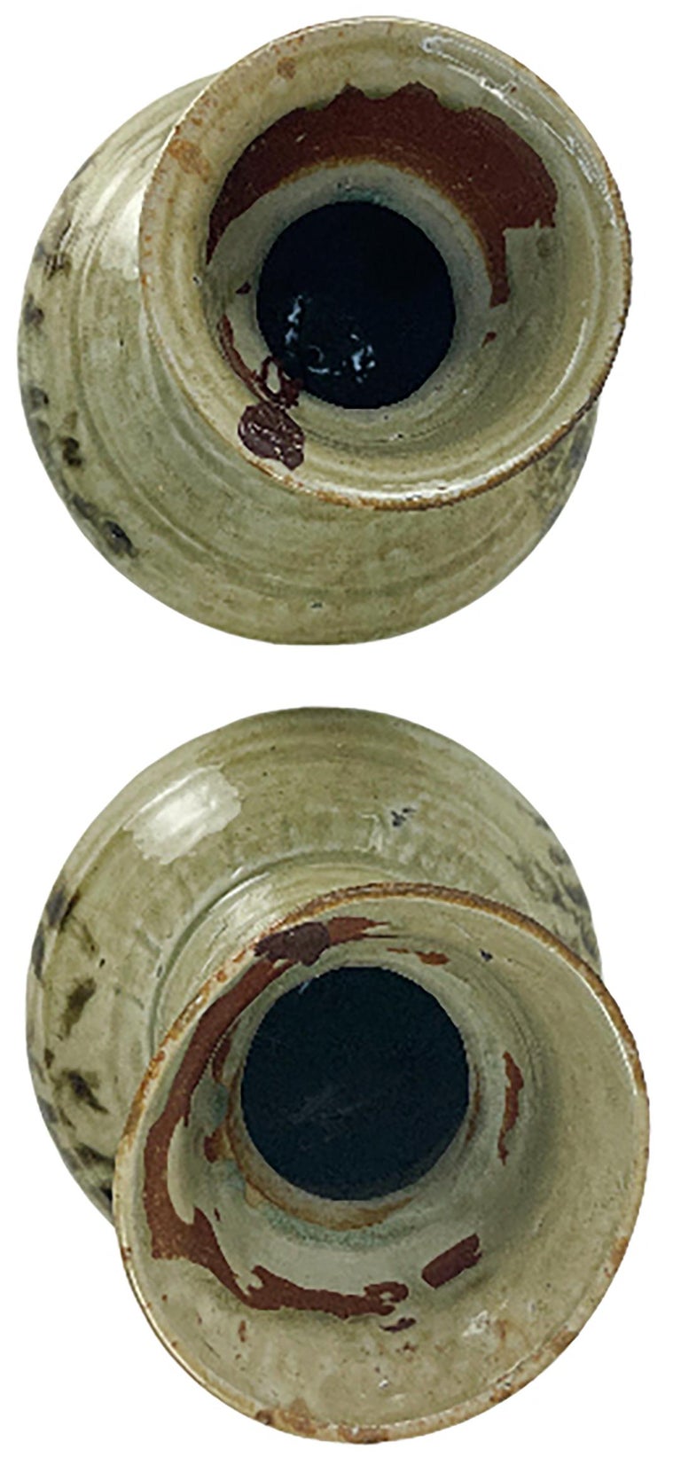 Pair of Hand Turned, Painted, and Glazed Clay Vases For Sale at 1stDibs