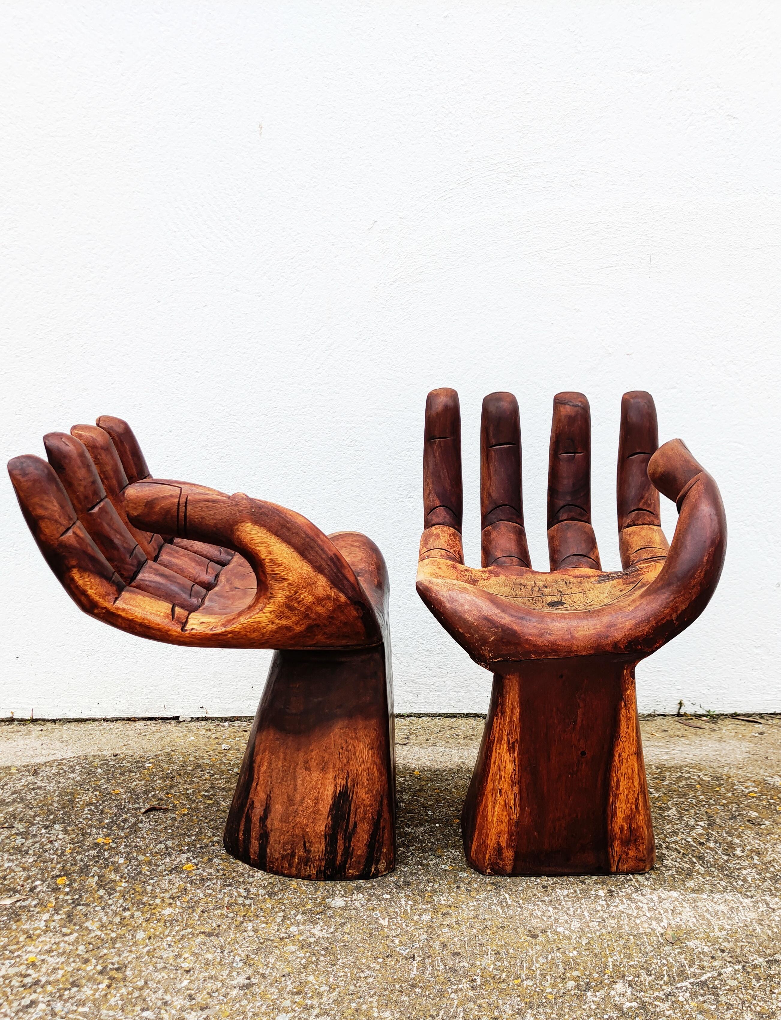 Pair of Hand Wooden Stools, Spain, 1960s 5