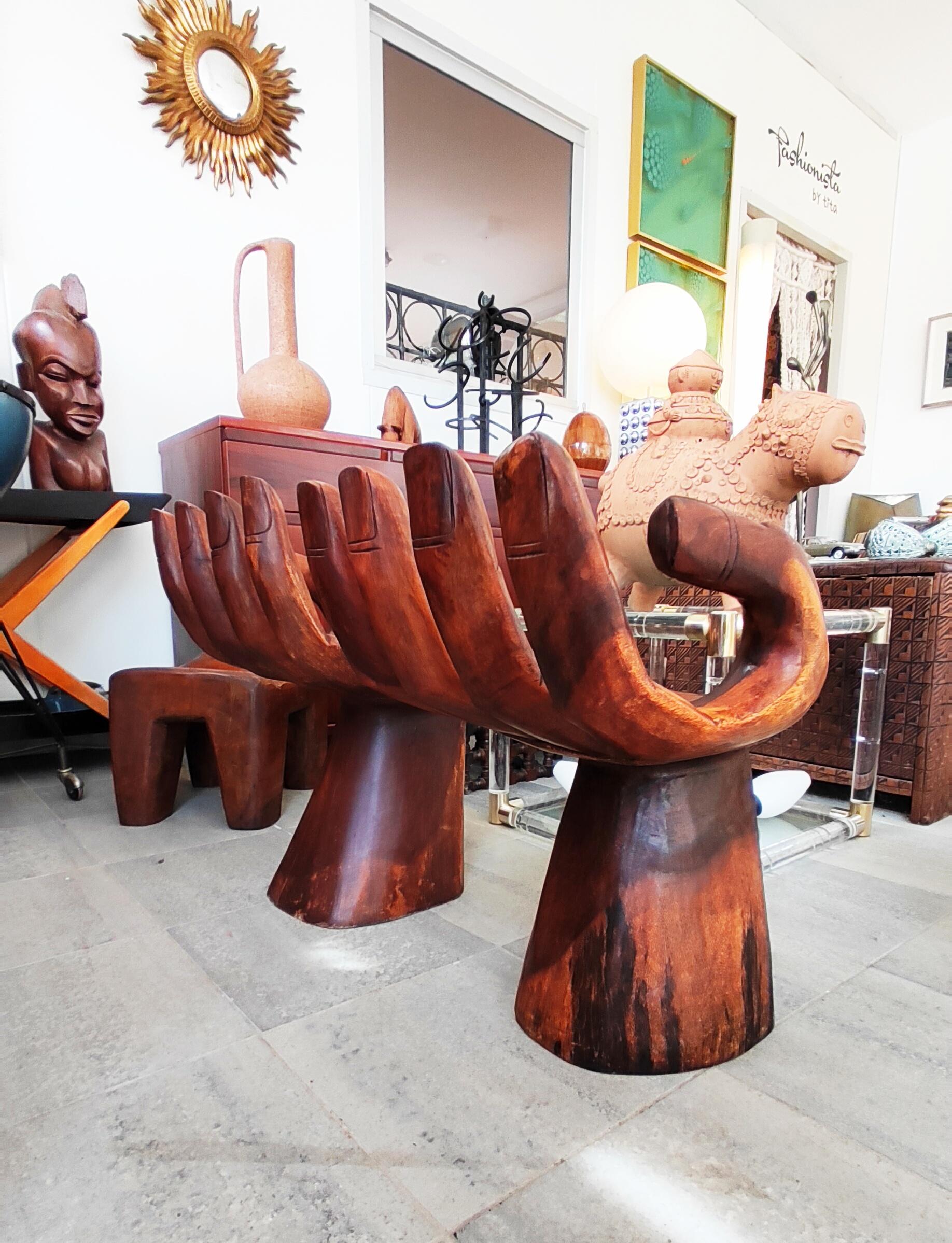 Pair of Hand Wooden Stools, Spain, 1960s In Good Condition In L'Escala, ES