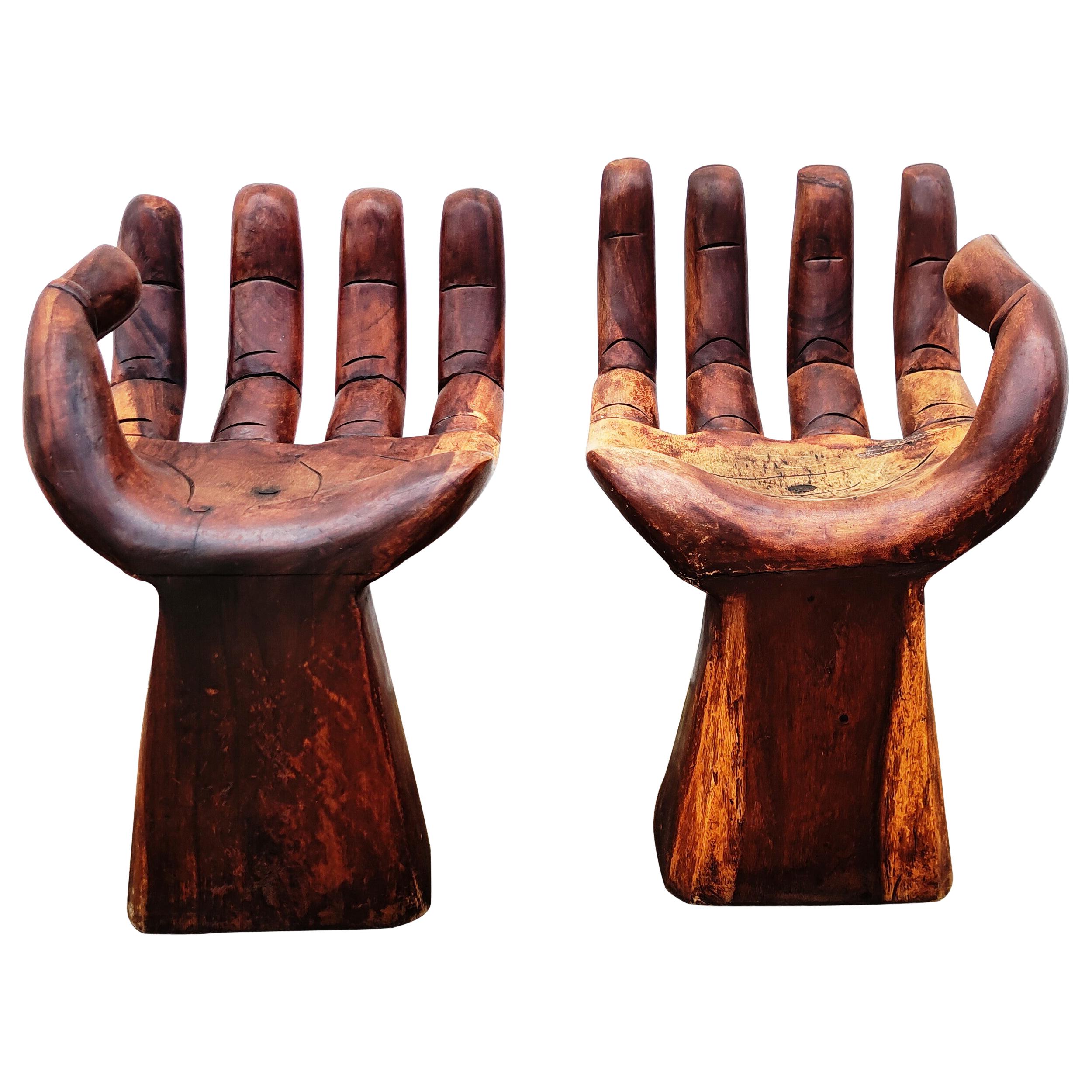 Pair of Hand Wooden Stools, Spain, 1960s