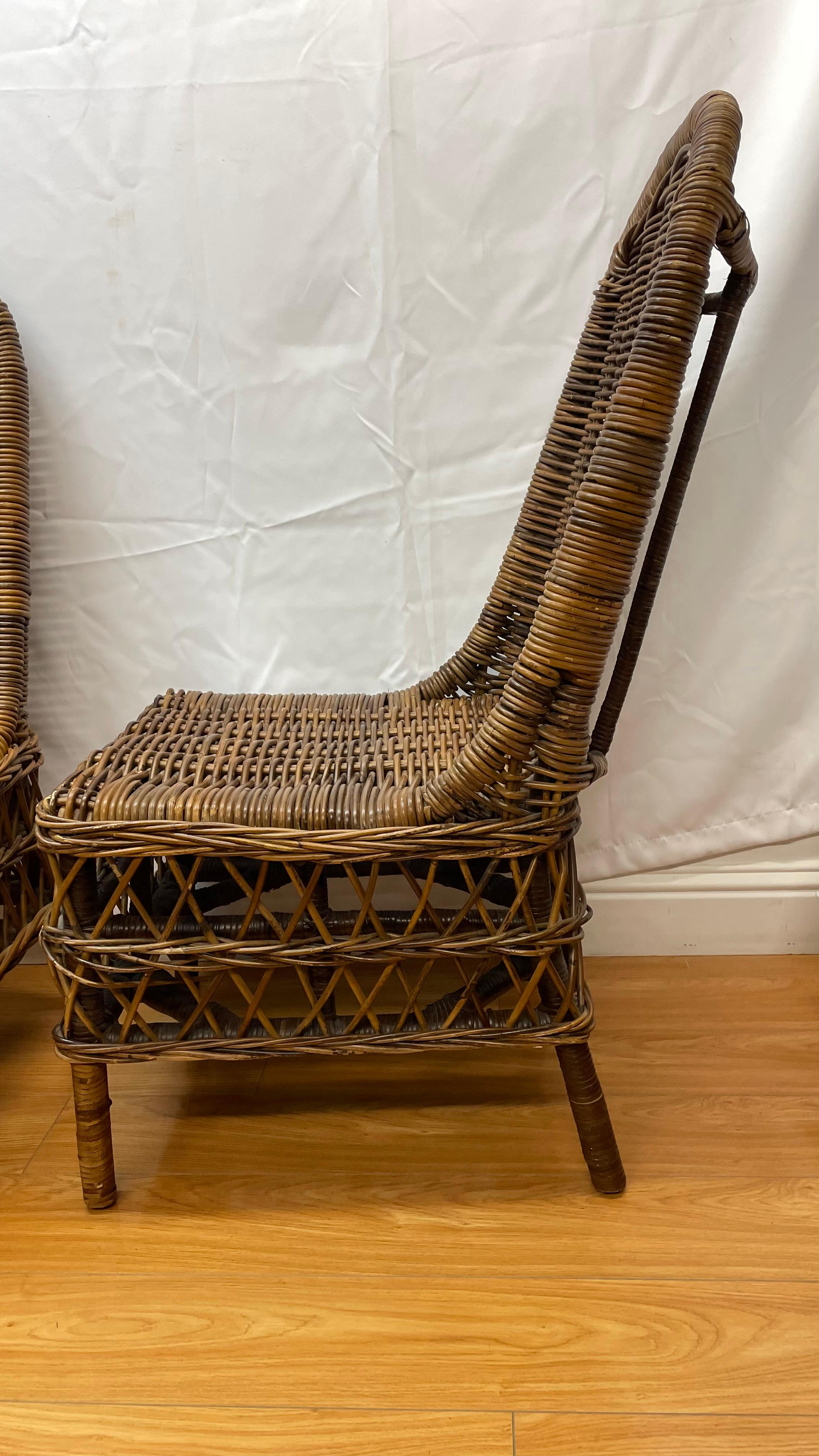 20th Century Pair of Hand Woven Rustic Side Chairs For Sale