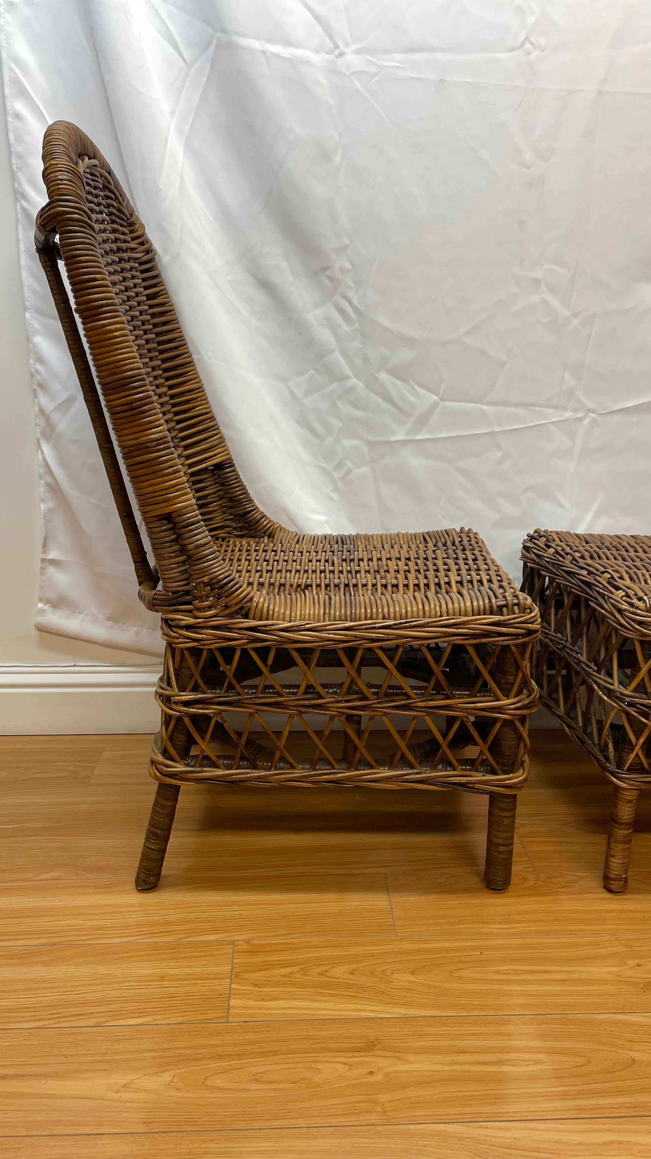 Wicker Pair of Hand Woven Rustic Side Chairs For Sale