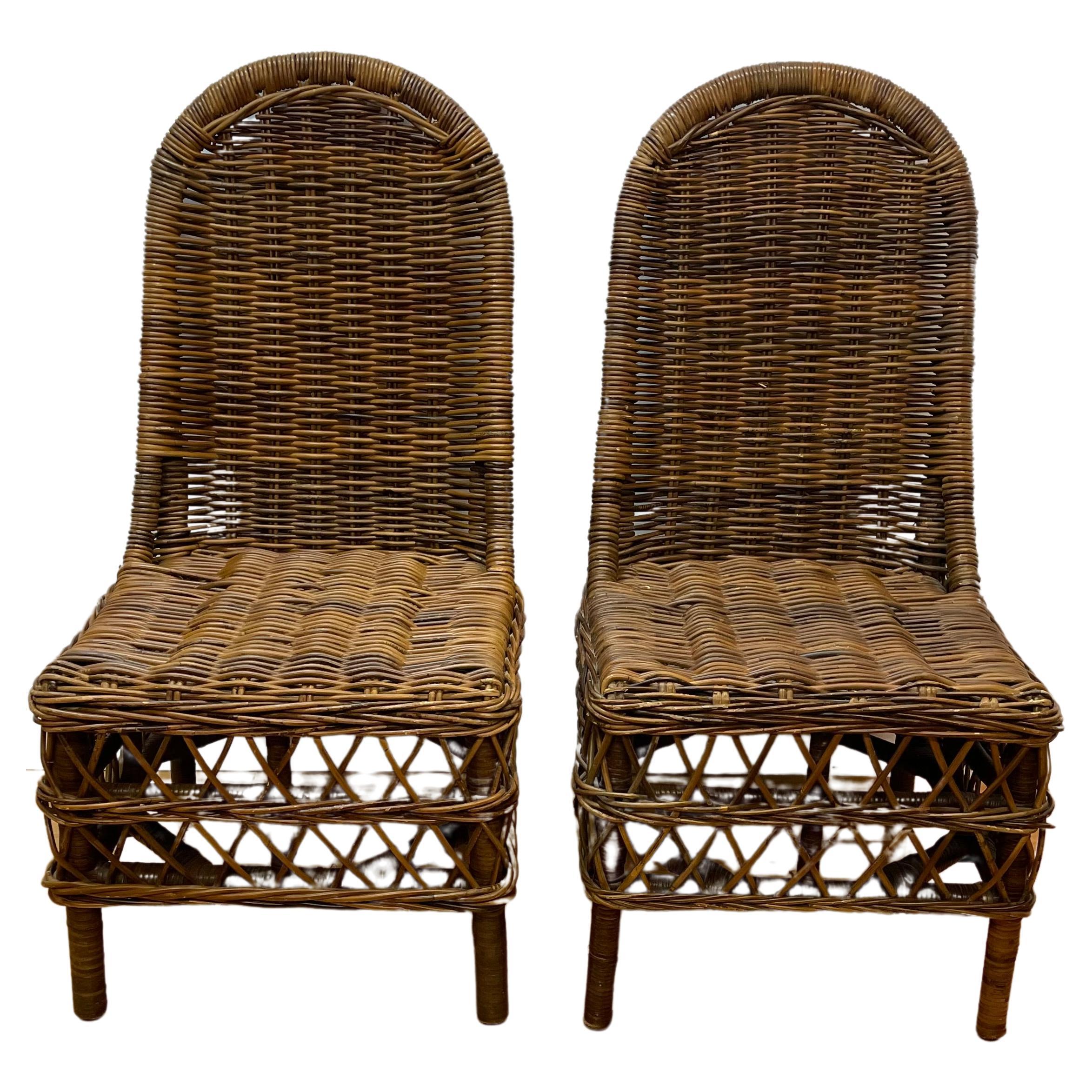 Pair of Hand Woven Rustic Side Chairs For Sale