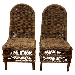 Vintage Pair of Hand Woven Rustic Side Chairs