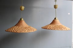 Pair of Hand-Woven Straw Dome Chandeliers from Sardinia, 1950s