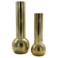 Pair of Hand-Wrought Brass Vases, Italy, 1970s