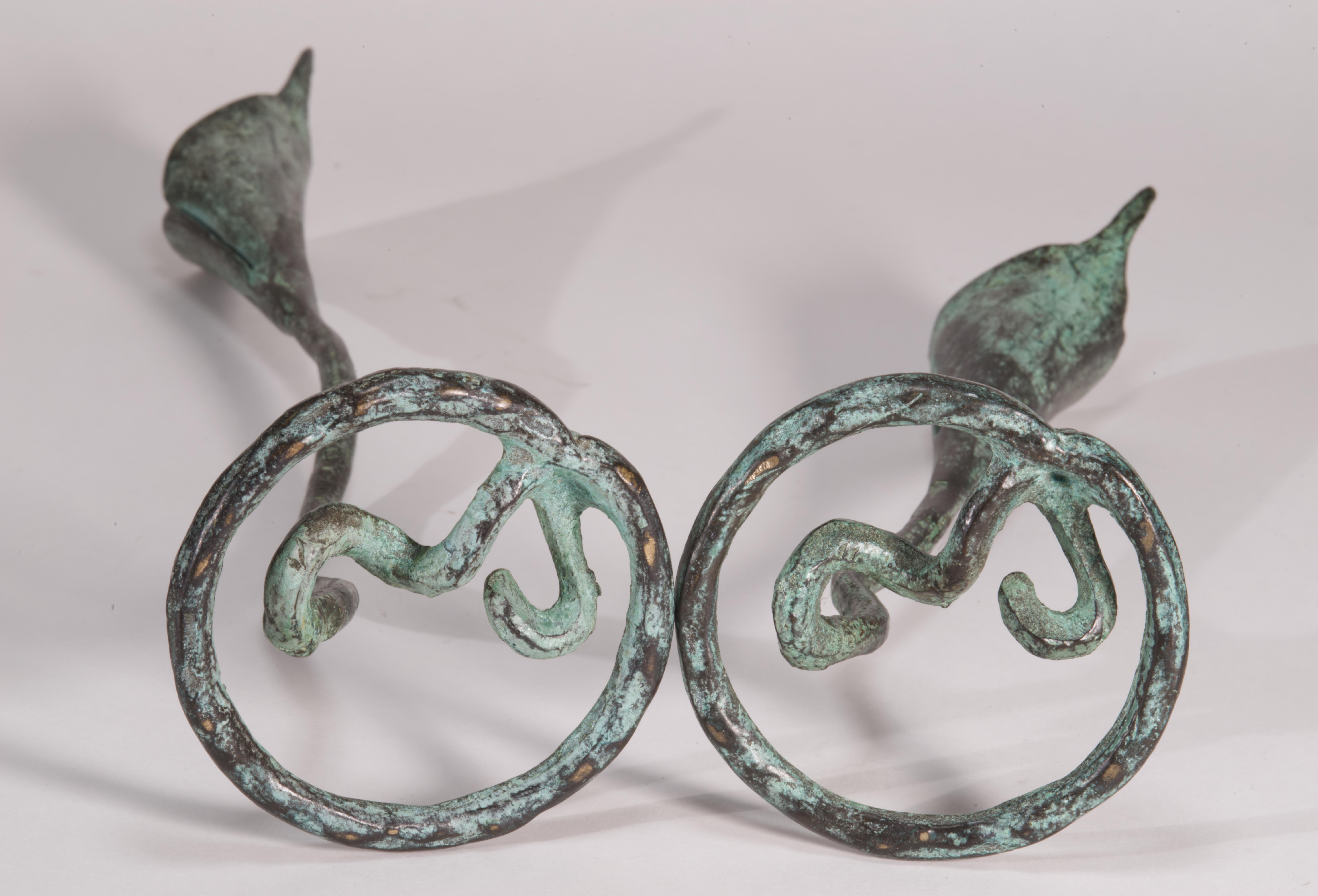 Paire de bougeoirs en bronze forgé à la main dans le style de Jack Brubaker Bon état - En vente à Clifton Springs, NY