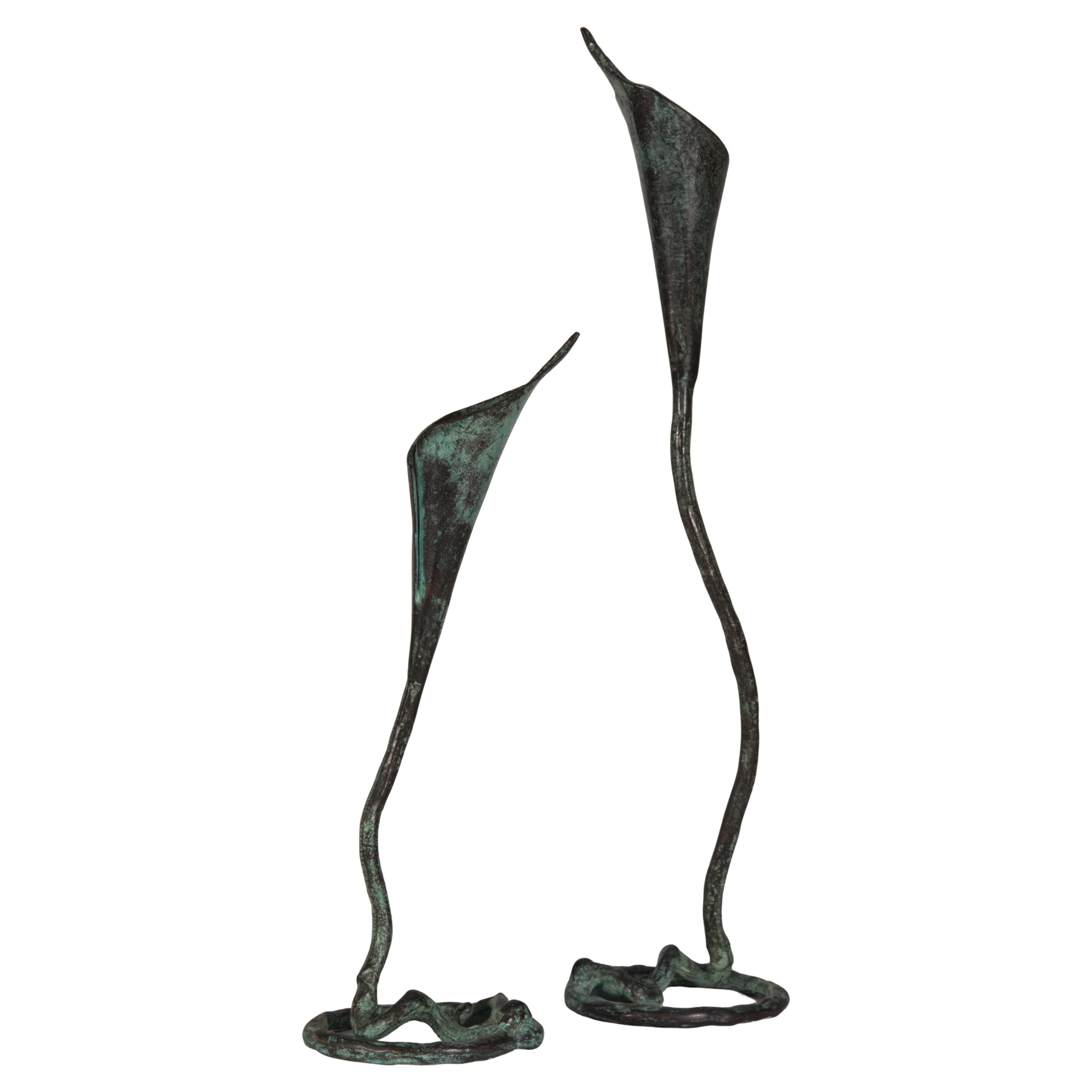 Pair of Hand-Wrought Bronze Candle holders in Style of Jack Brubaker