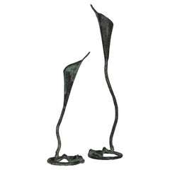 Paire de bougeoirs en bronze forgé à la main dans le style de Jack Brubaker