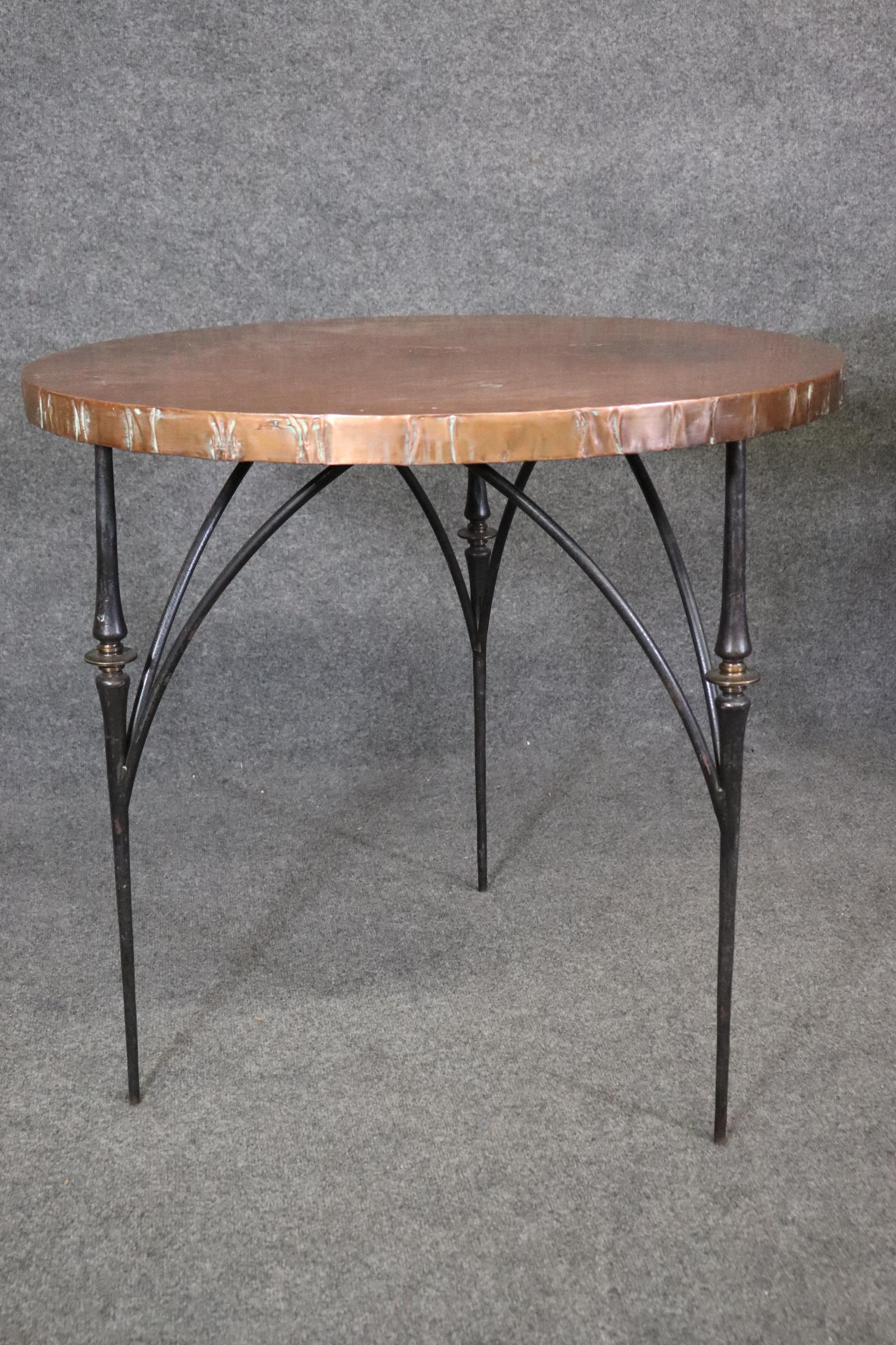 Pair of Hand Wrought Iron Brass and Copper French Directoire Style End Tables 9