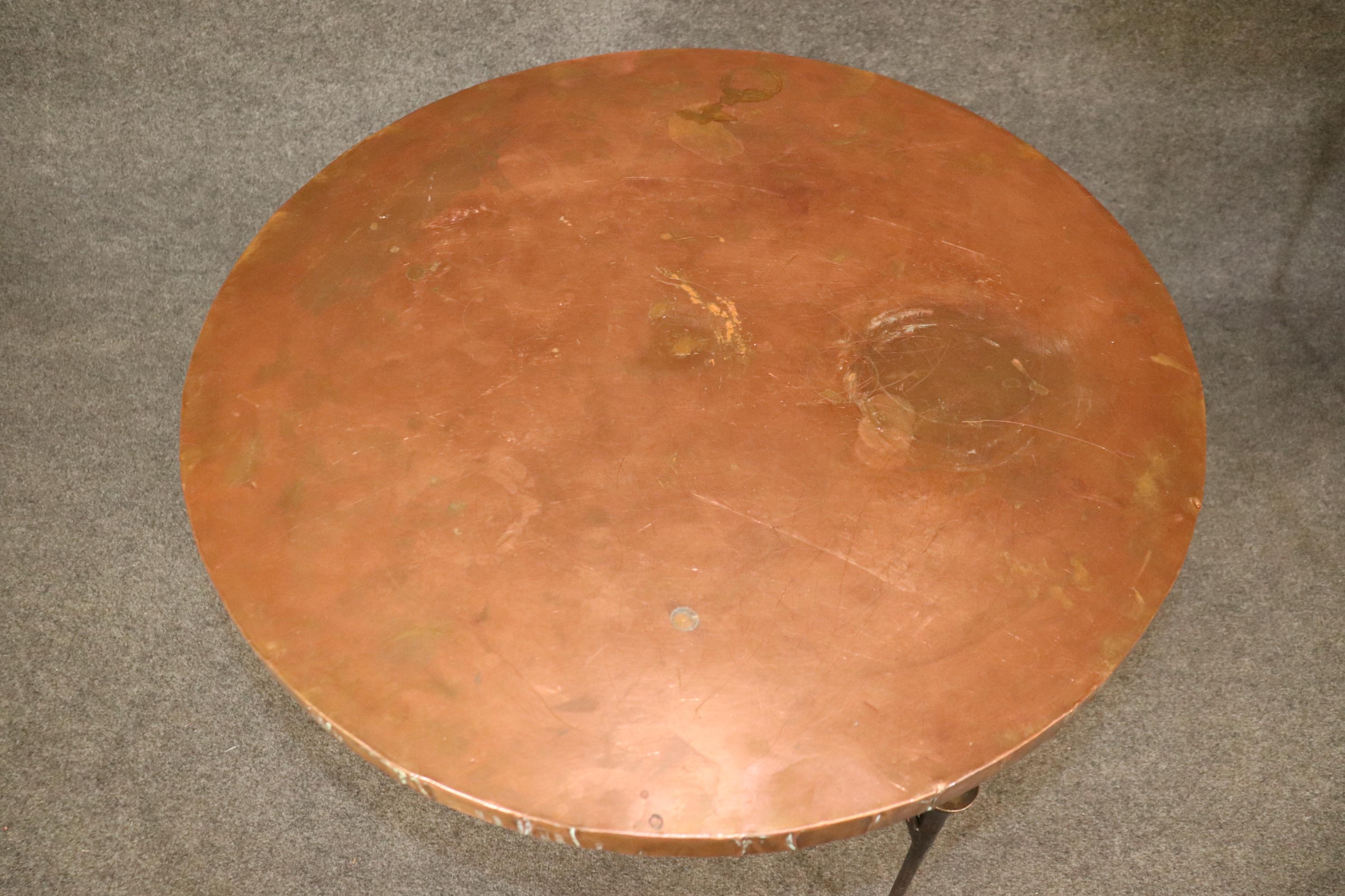 Pair of Hand Wrought Iron Brass and Copper French Directoire Style End Tables 3