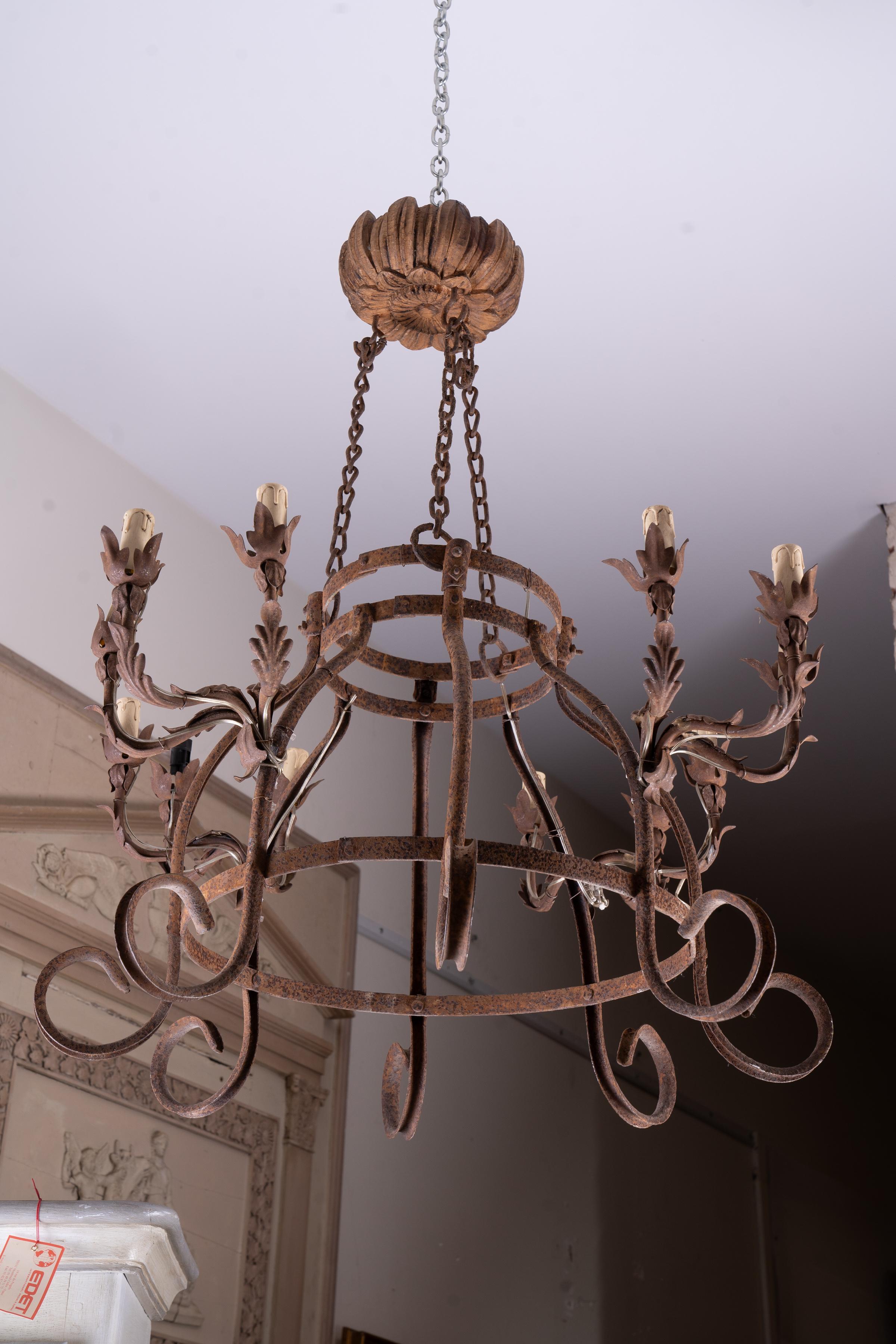 French Pair of Hand Wrought Iron Chandeliers  For Sale