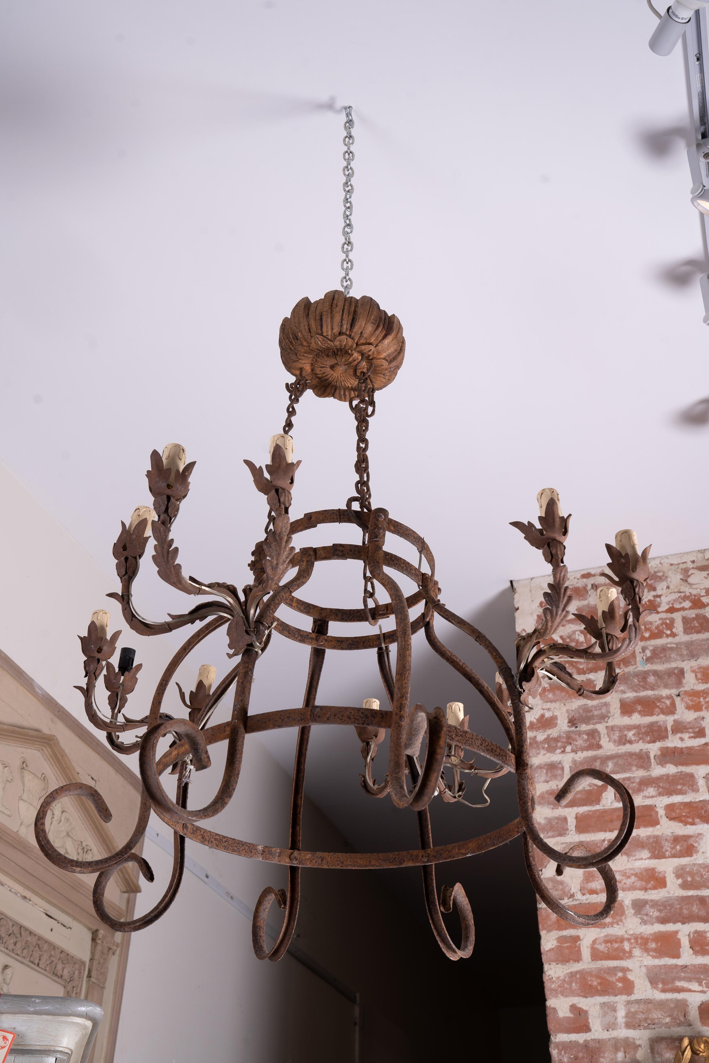 20th Century Pair of Hand Wrought Iron Chandeliers  For Sale