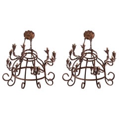 Pair of Hand Wrought Iron Chandeliers
