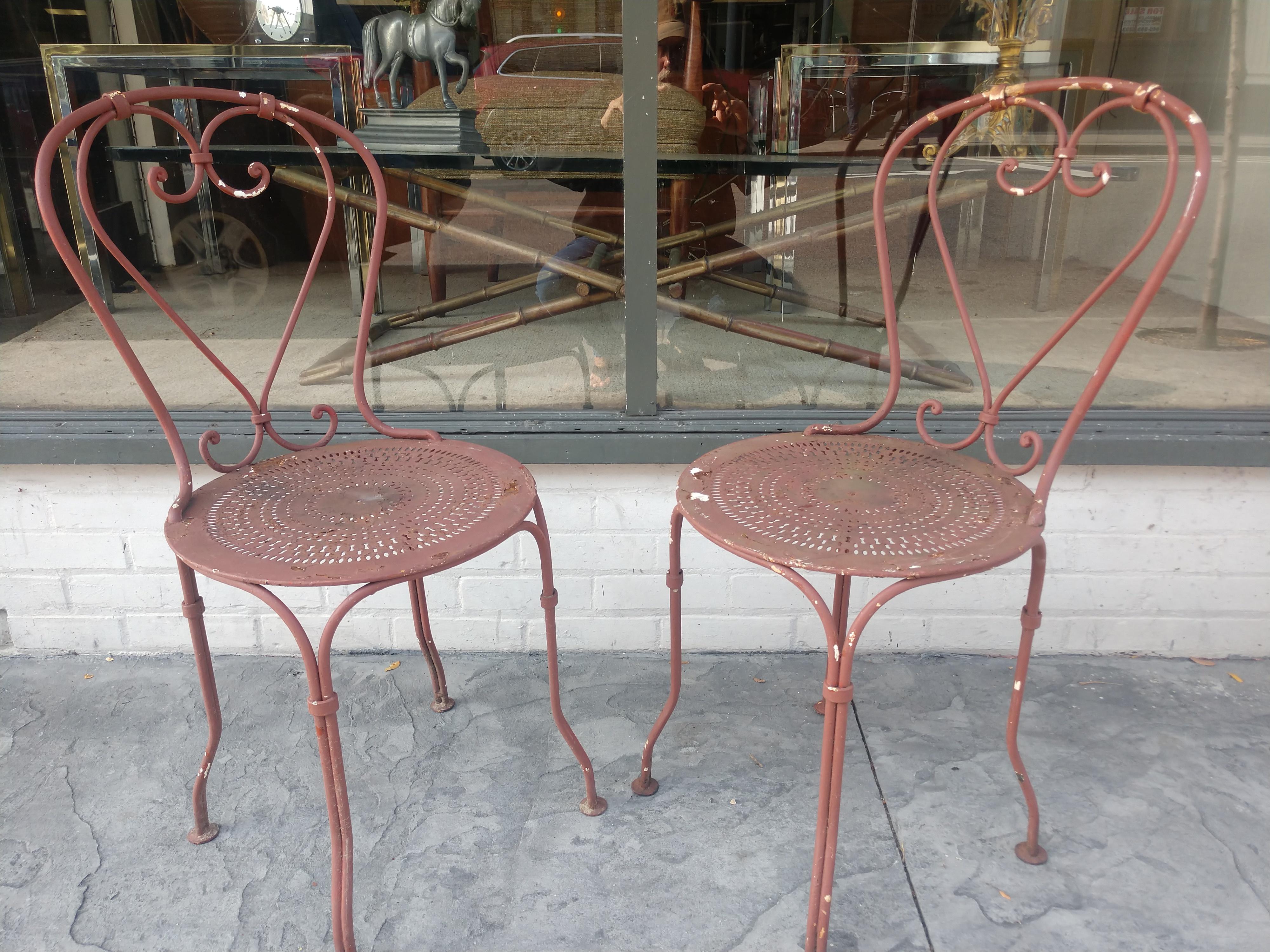 Pair of Handwrought Iron French Bistro Chairs, circa 1947 2