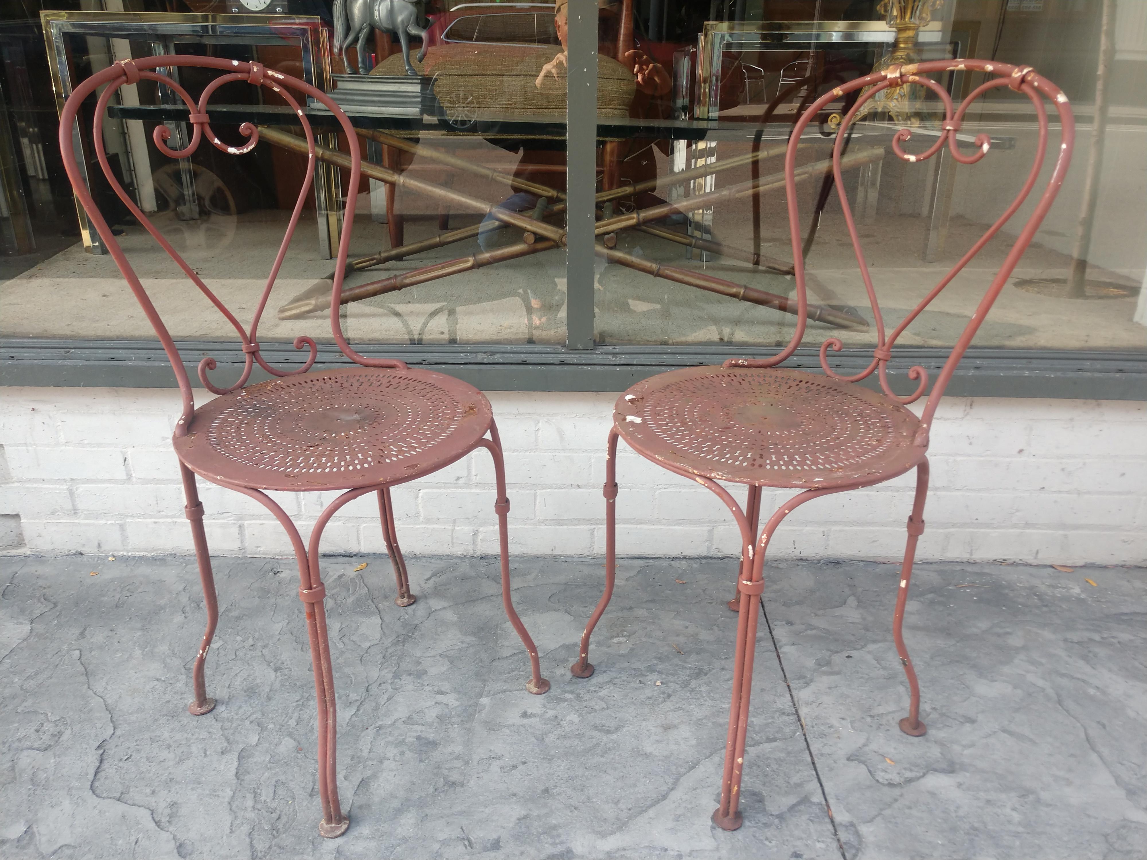 Pair of Handwrought Iron French Bistro Chairs, circa 1947 1