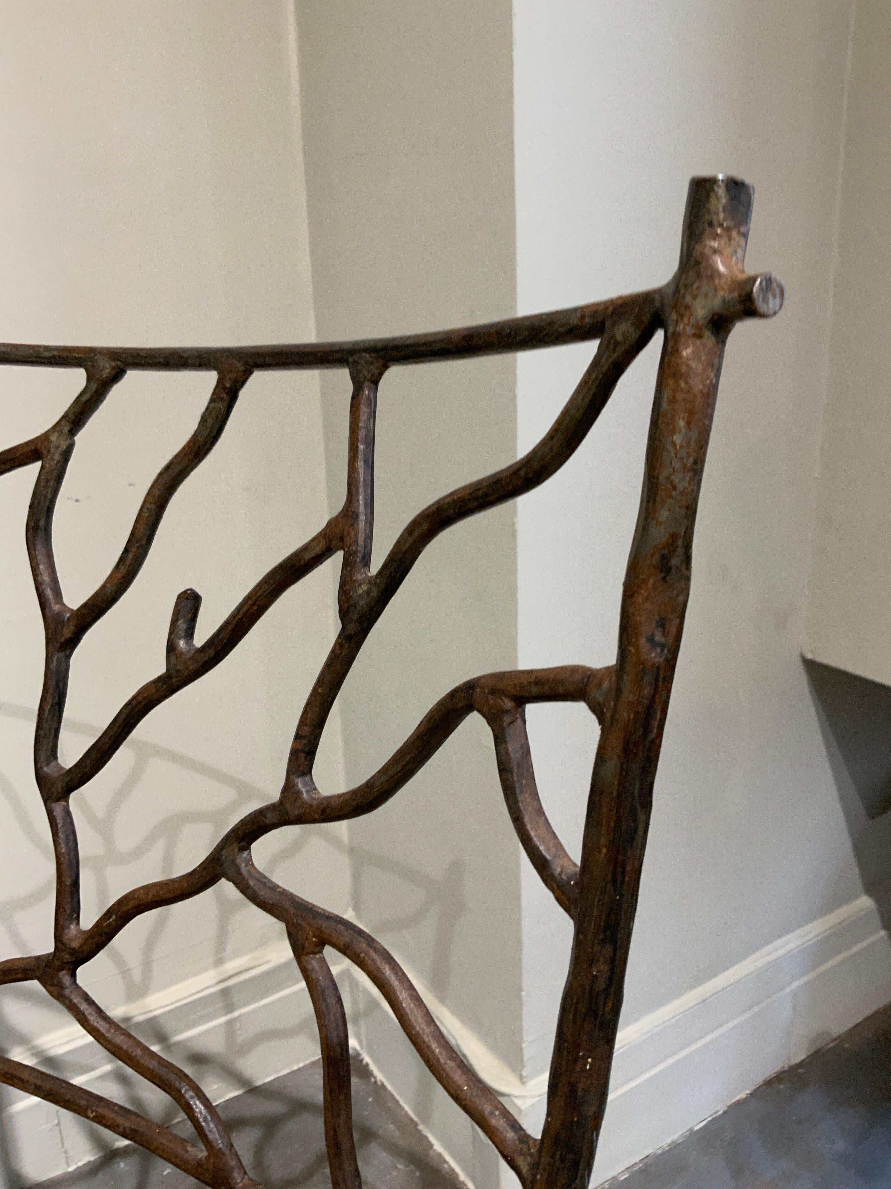Pair of hand wrought iron naturalistics chairs France 1960 In Good Condition For Sale In PARIS, FR
