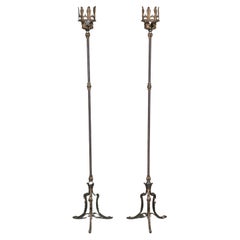 Vintage Pair of Hand-Wrought Iron Non Electrified Candle Sticks manner of Oscar Bach