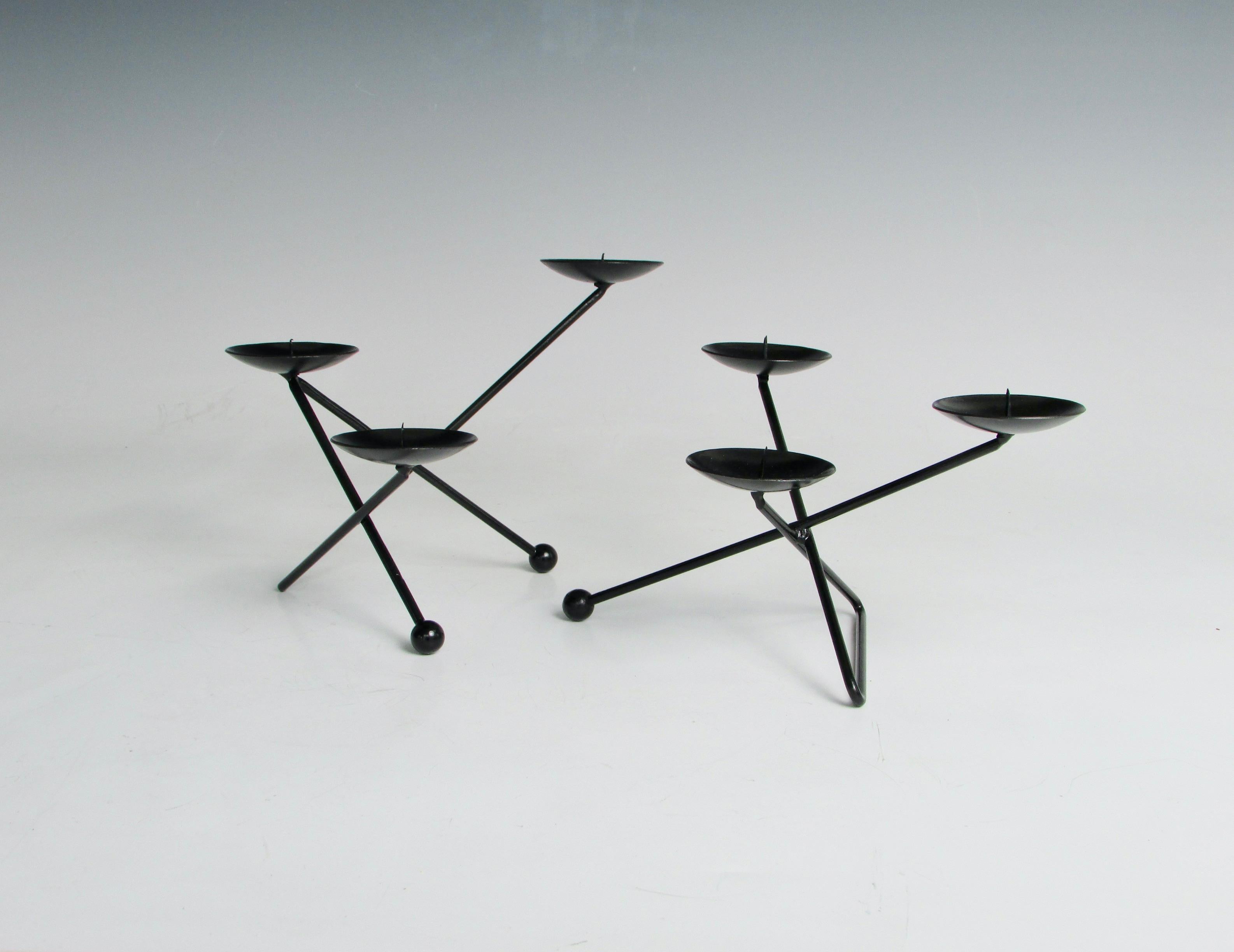 Mid-Century Modern Pair of Hand Wrought Modernist Candle Stick Holders Marked J. Swoboda Austria For Sale