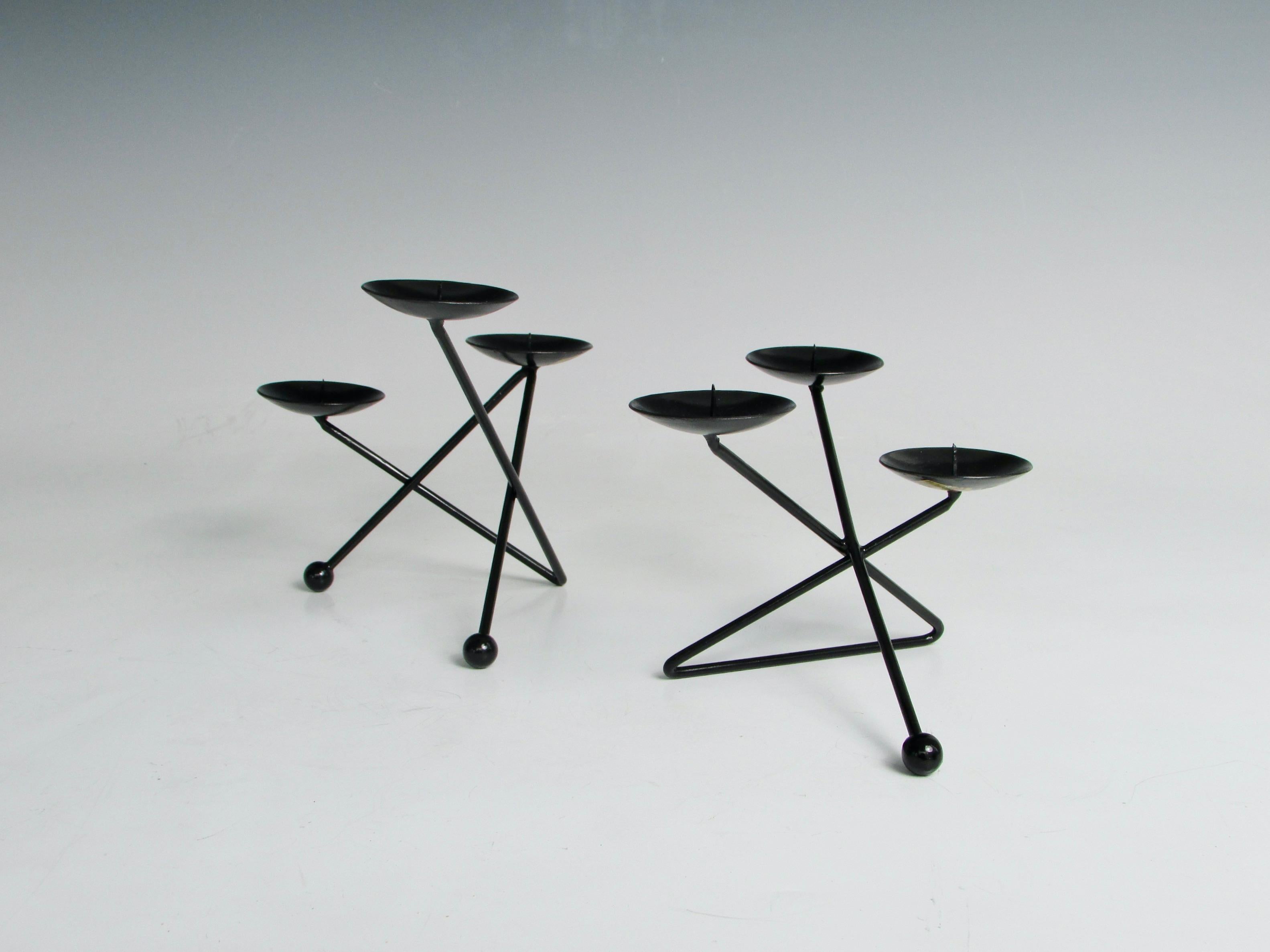 Austrian Pair of Hand Wrought Modernist Candle Stick Holders Marked J. Swoboda Austria For Sale