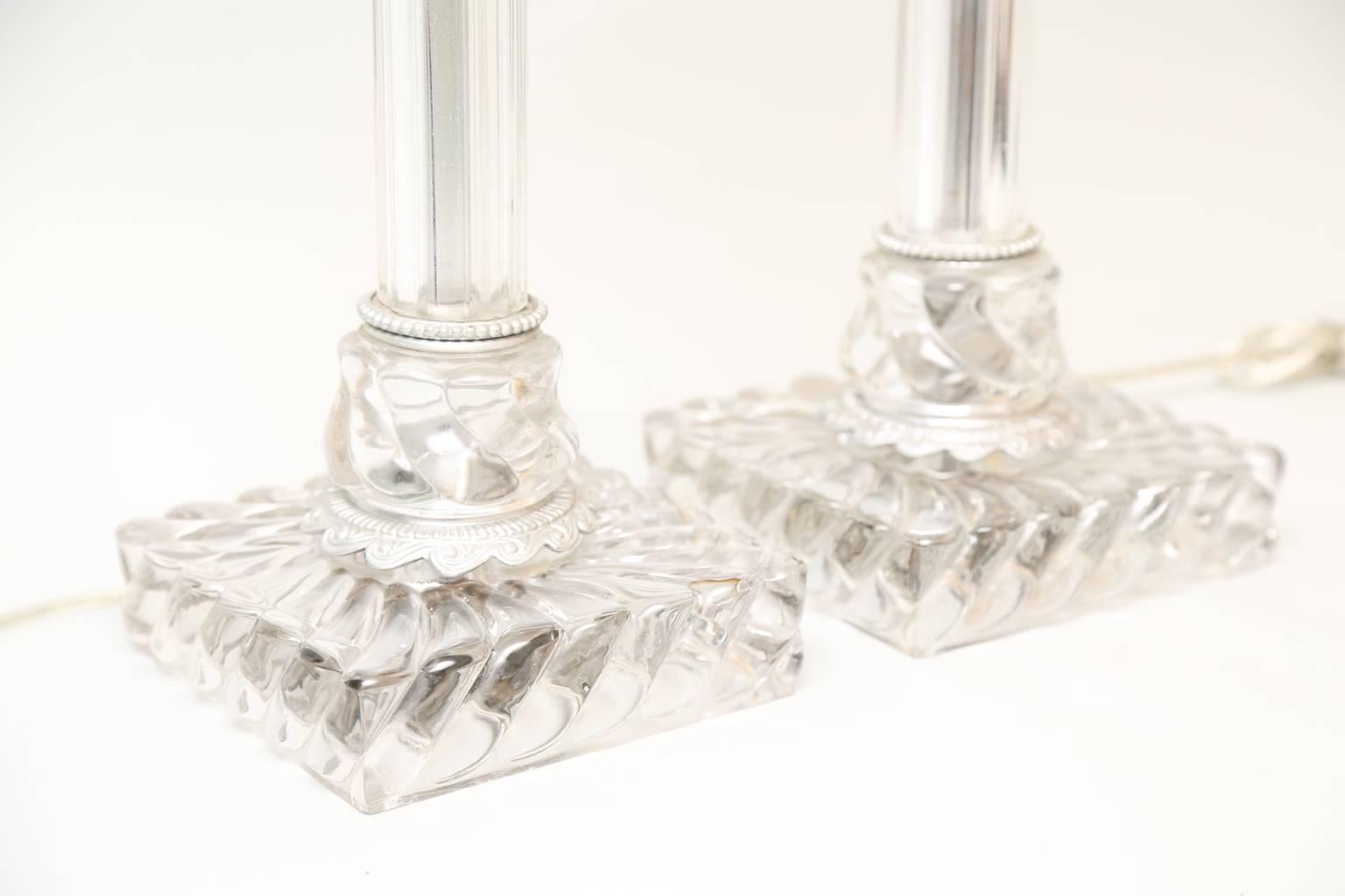 Pair of Handblown Baccarat Columnar Lamps In Excellent Condition For Sale In West Palm Beach, FL