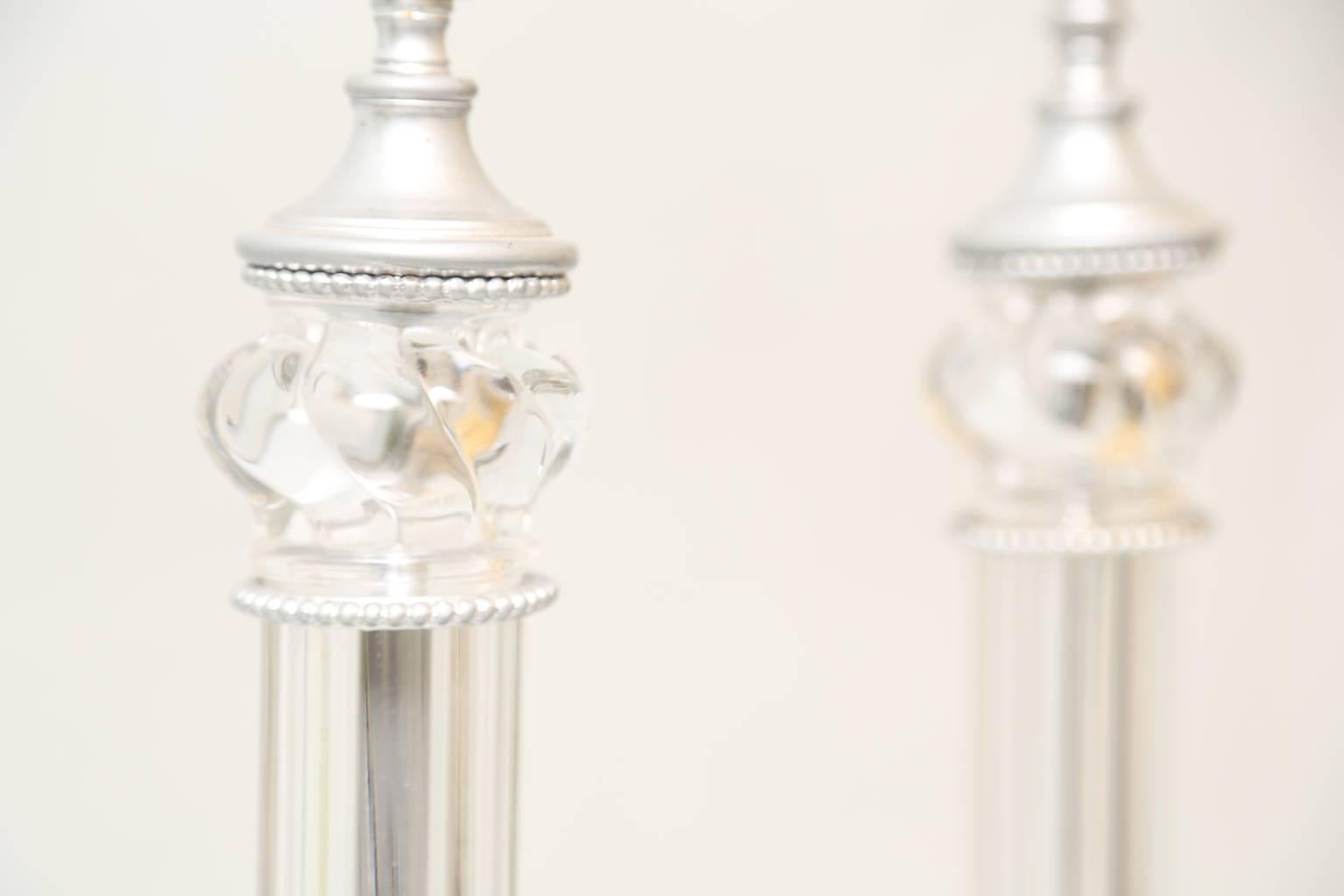 20th Century Pair of Handblown Baccarat Columnar Lamps For Sale