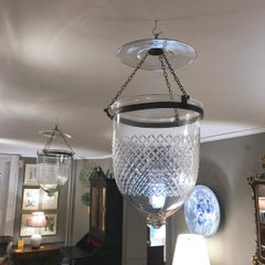 Pair of Handblown Glass Bell Jar Lanterns with Diamond Etching