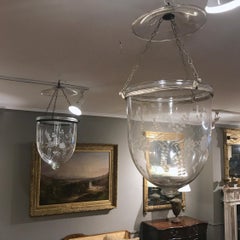 Pair of Handblown Glass Bell Jar Lanterns with Grape Etching