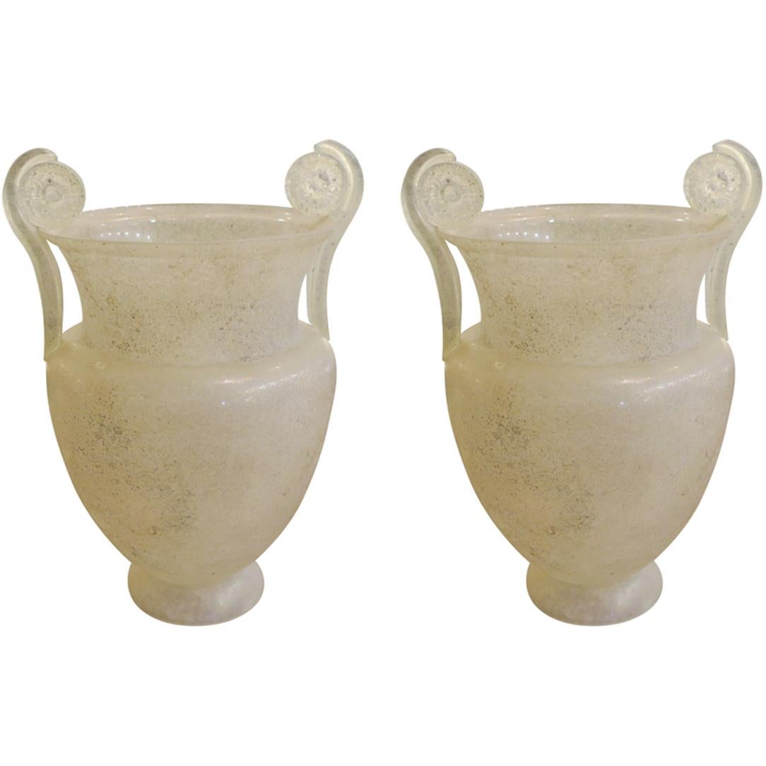 Pair of Handblown Glass Urns