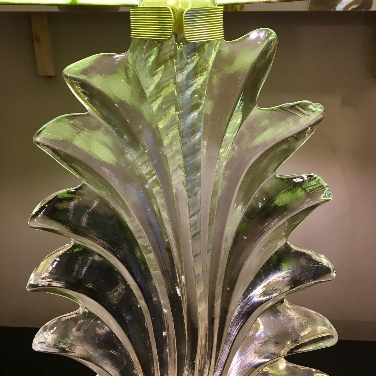 Pair of Hand Blown Murano Clear Glass Leaves Table Lamps, 1940s 5