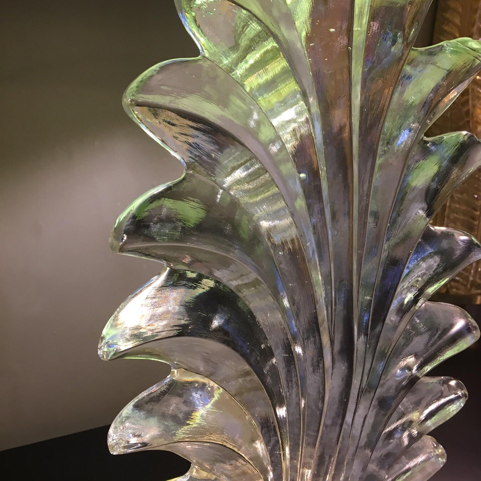 Pair of Hand Blown Murano Clear Glass Leaves Table Lamps, 1940s 6