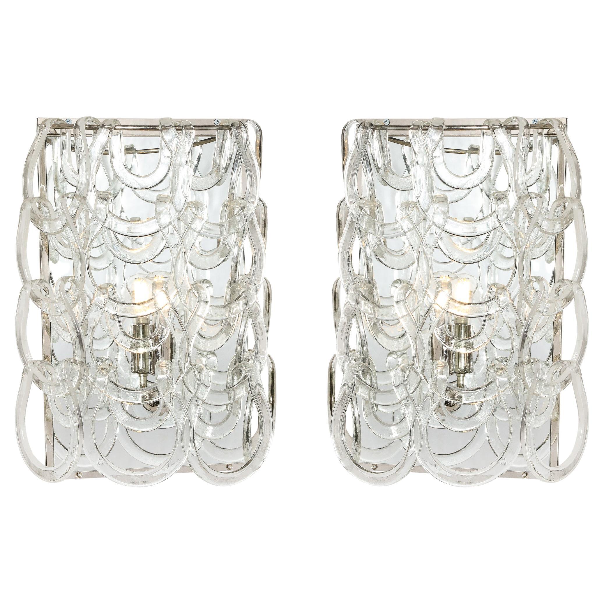Pair of Handblown Murano Glass Sconces by Angelo Mangiarotti for Vistosi For Sale