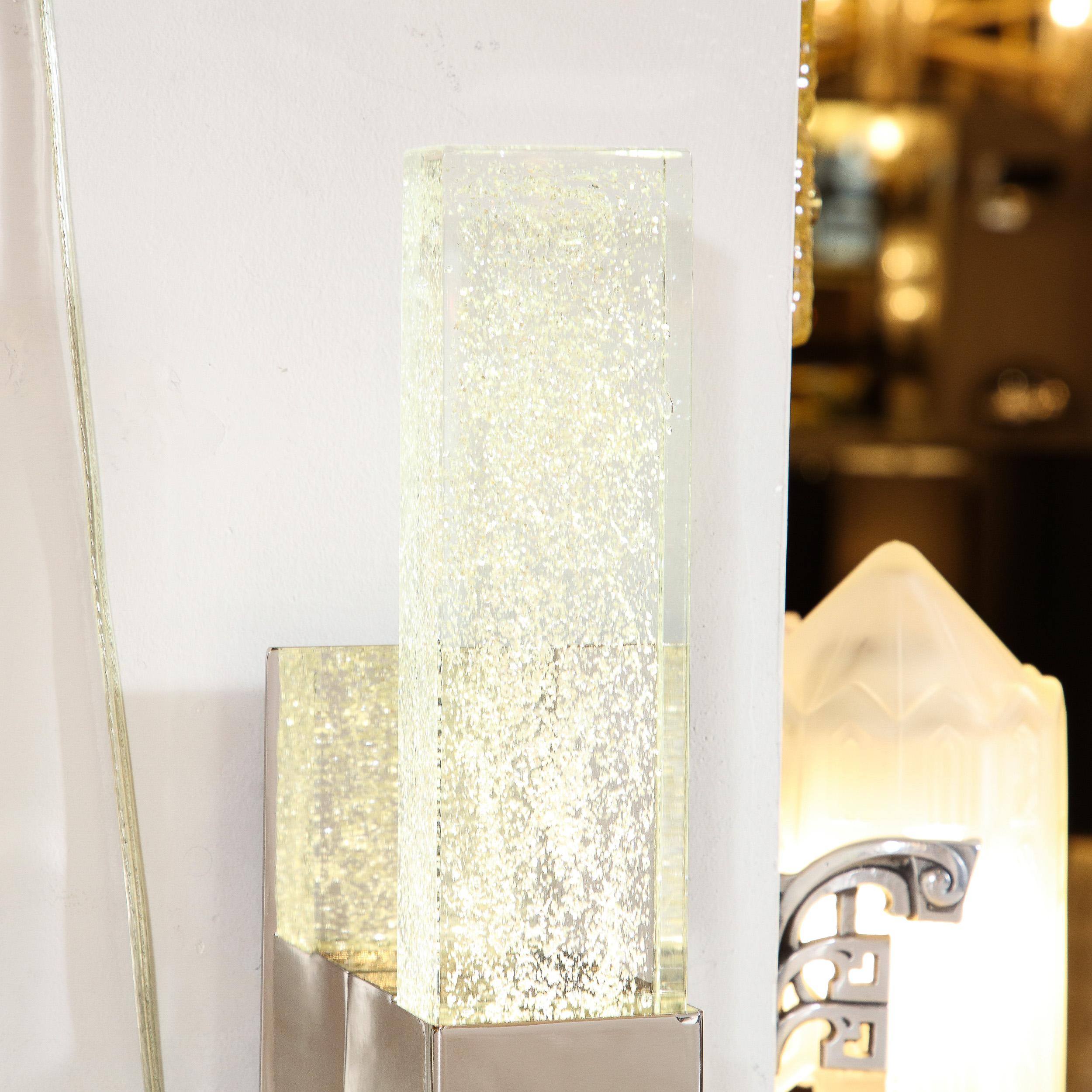 Contemporary Pair of Hand Blown Murano Glass Sconces in Nickel W/ 24-Karat Gold Flecks For Sale