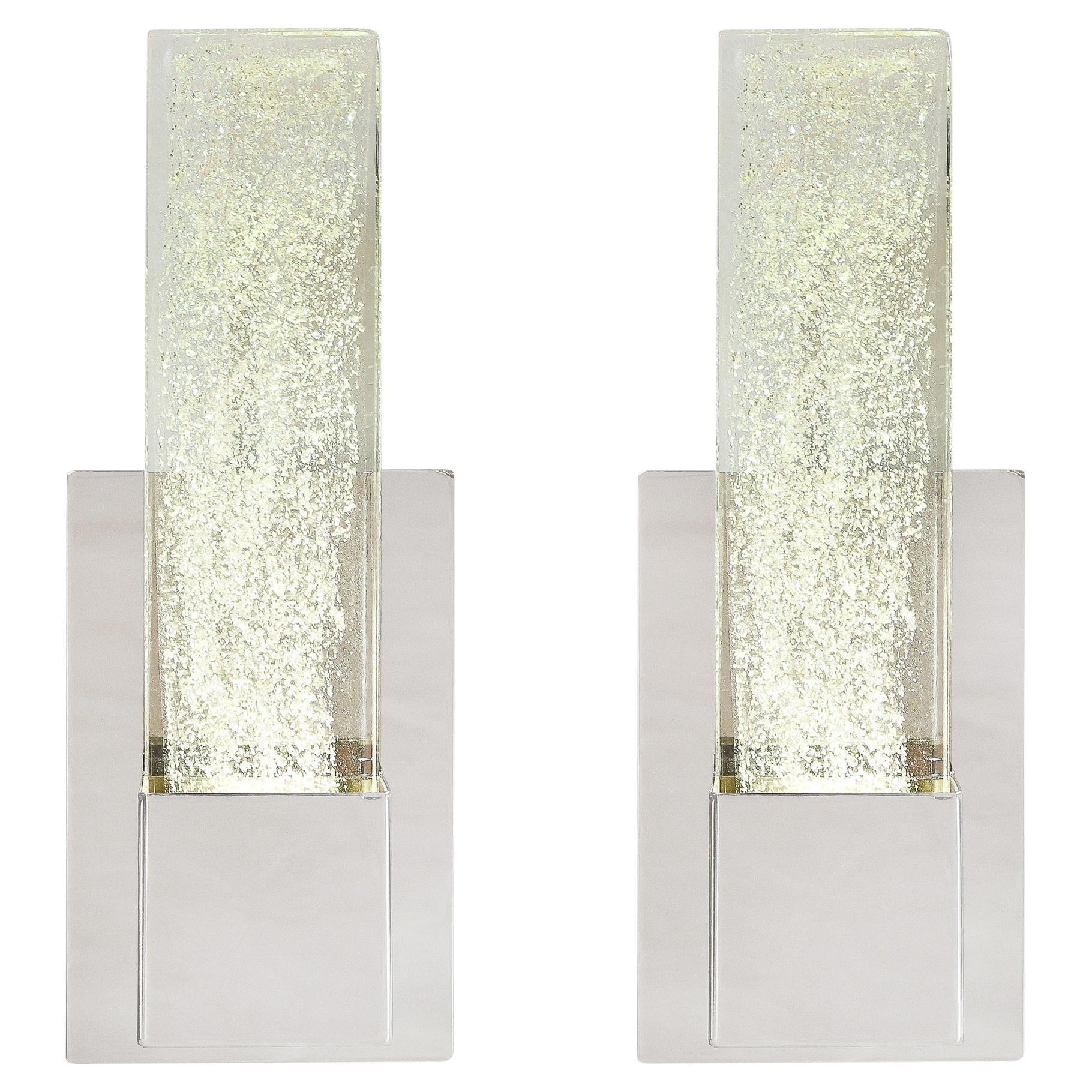 Paar mundgeblasene Muranoglas-Wandleuchter aus Nickel  mit 24-karätigen Goldflecken