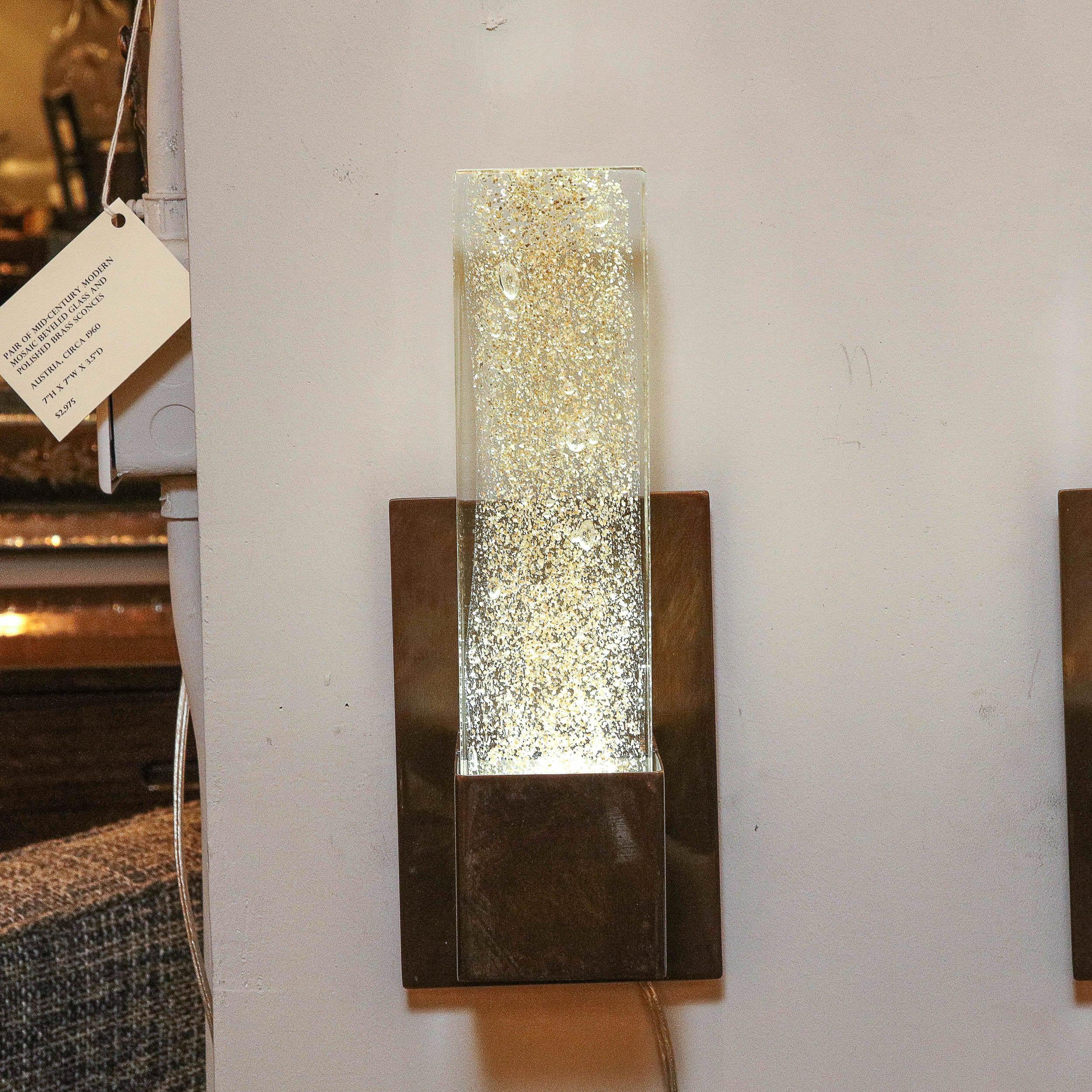 Pair of Handblown Murano Sconces in Glass and Antiqued Brass with 24-Karat Gold 4