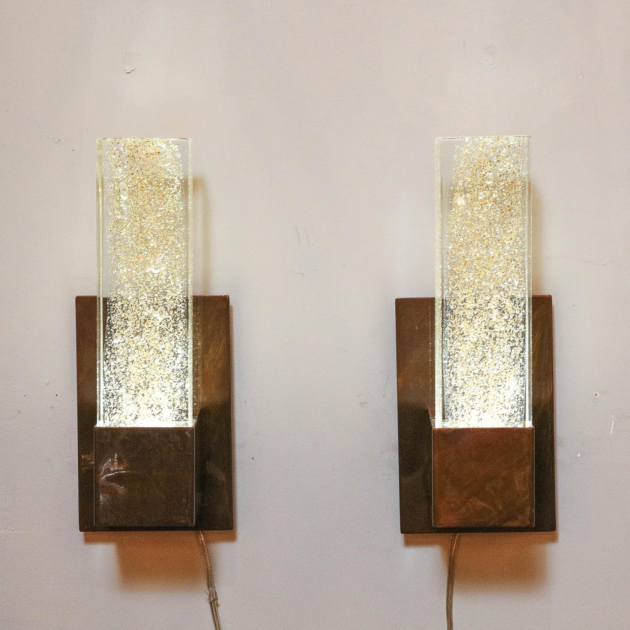 Pair of Handblown Murano Sconces in Glass and Antiqued Brass with 24-Karat Gold 5