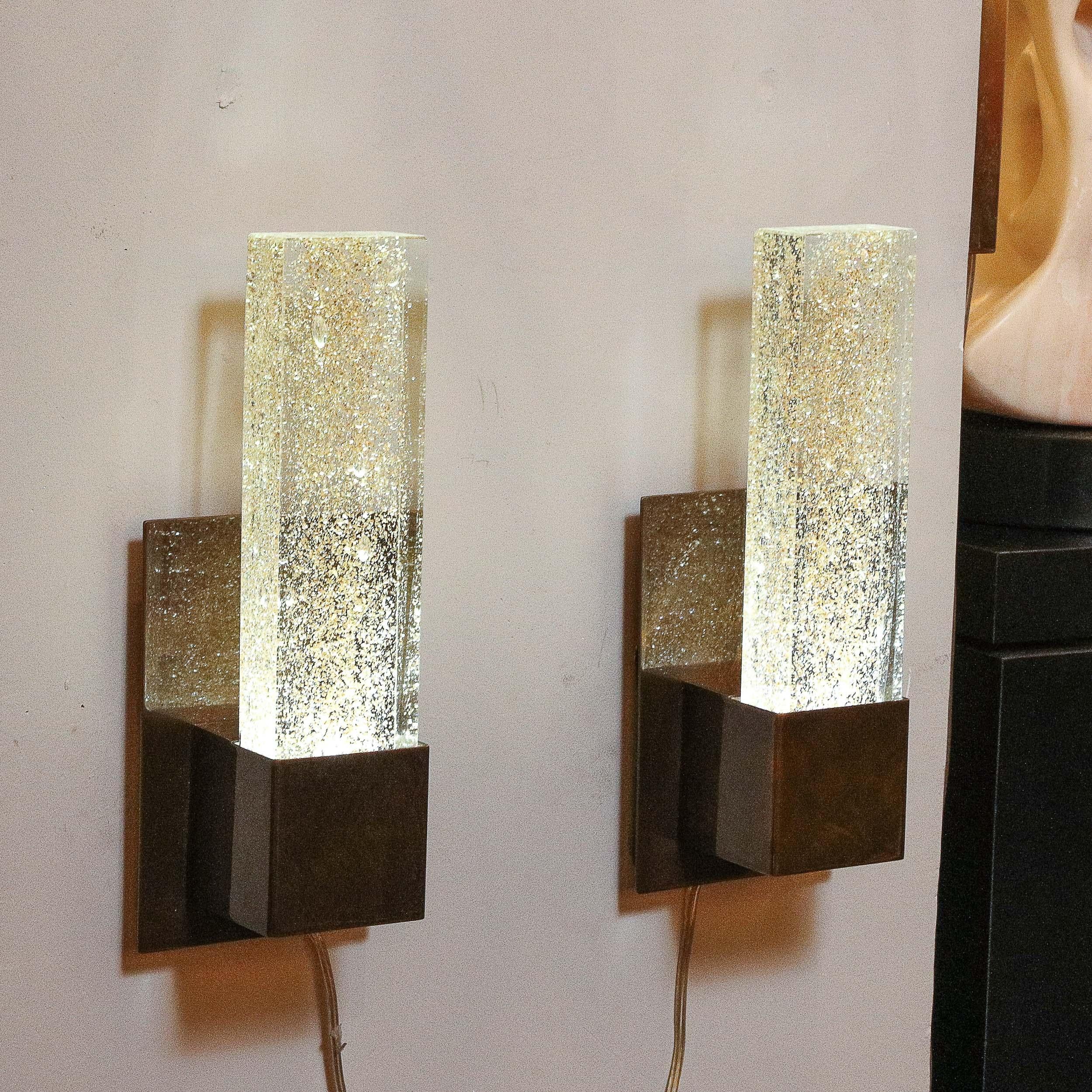 Pair of Handblown Murano Sconces in Glass and Antiqued Brass with 24-Karat Gold 6
