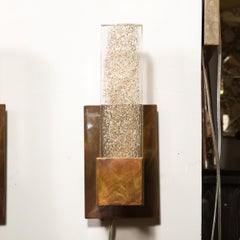 Pair of Handblown Murano Sconces in Glass and Antiqued Brass with 24-Karat Gold