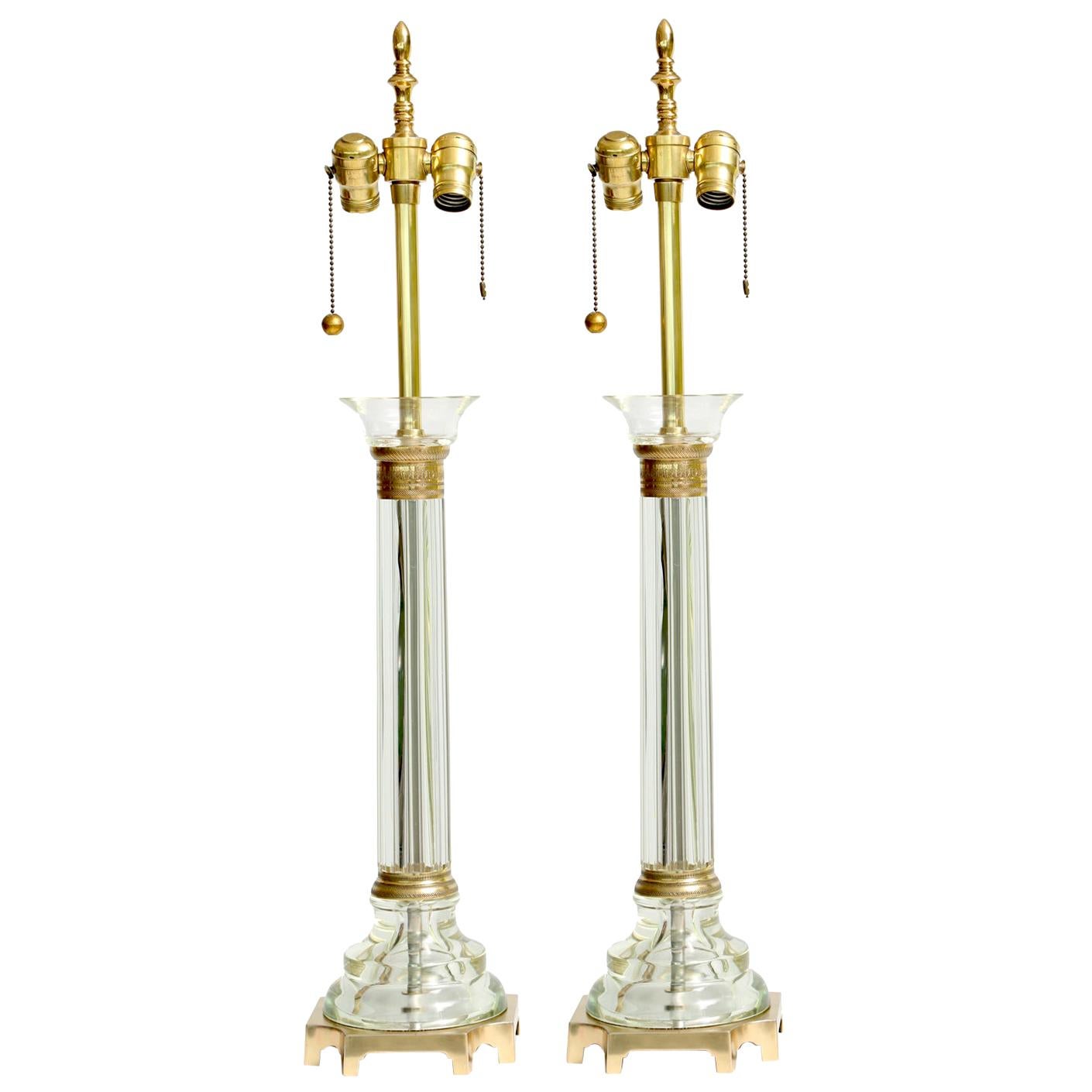 Pair of Handblown Seguso Glass Columnar Lamps