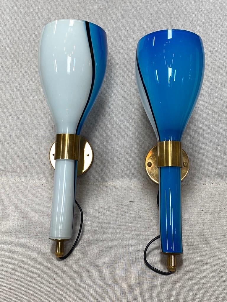 Pair of hand blown Venini sconces with brass mounts 1950s